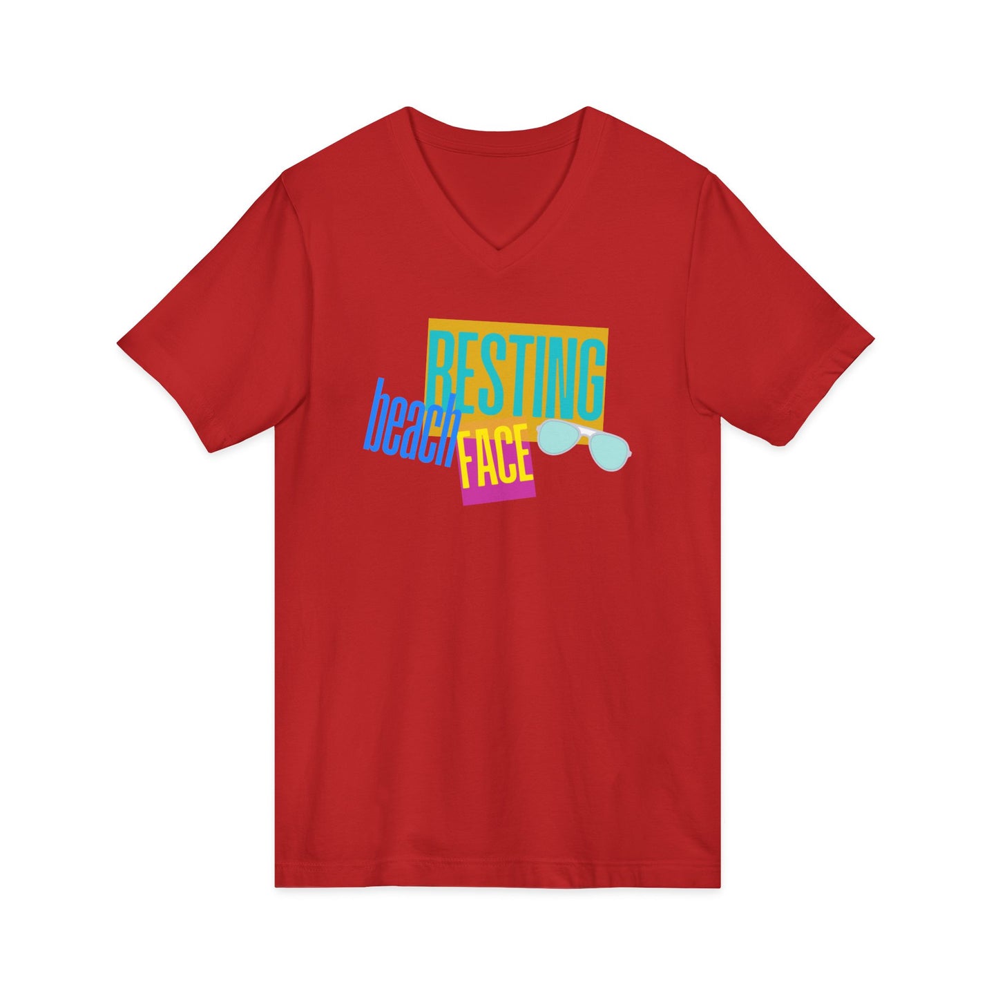 Resting Beach Face Women's V‑Neck T-Shirt — Summer Vacation Beach Shirt