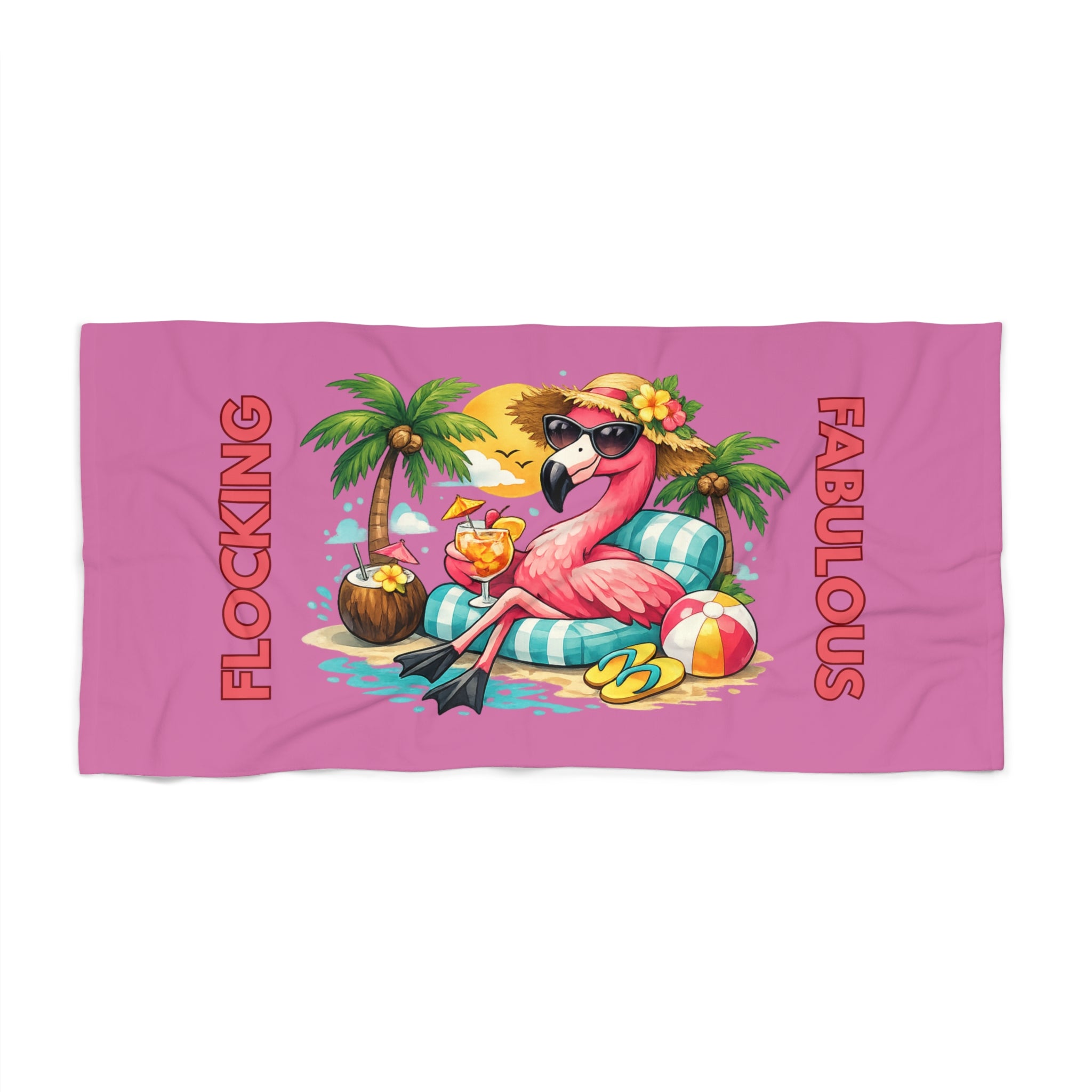 Flocking Fabulous Flamingo Pink Beach Towel — Tropical Summer Pool & Beach Towel