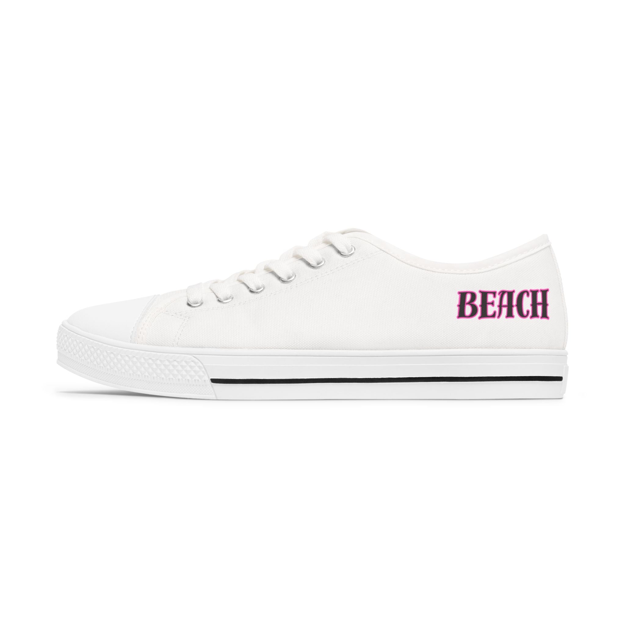 Beach Mode Flamingo Women's Low Top Sneakers - Relaxing with a Drink Print