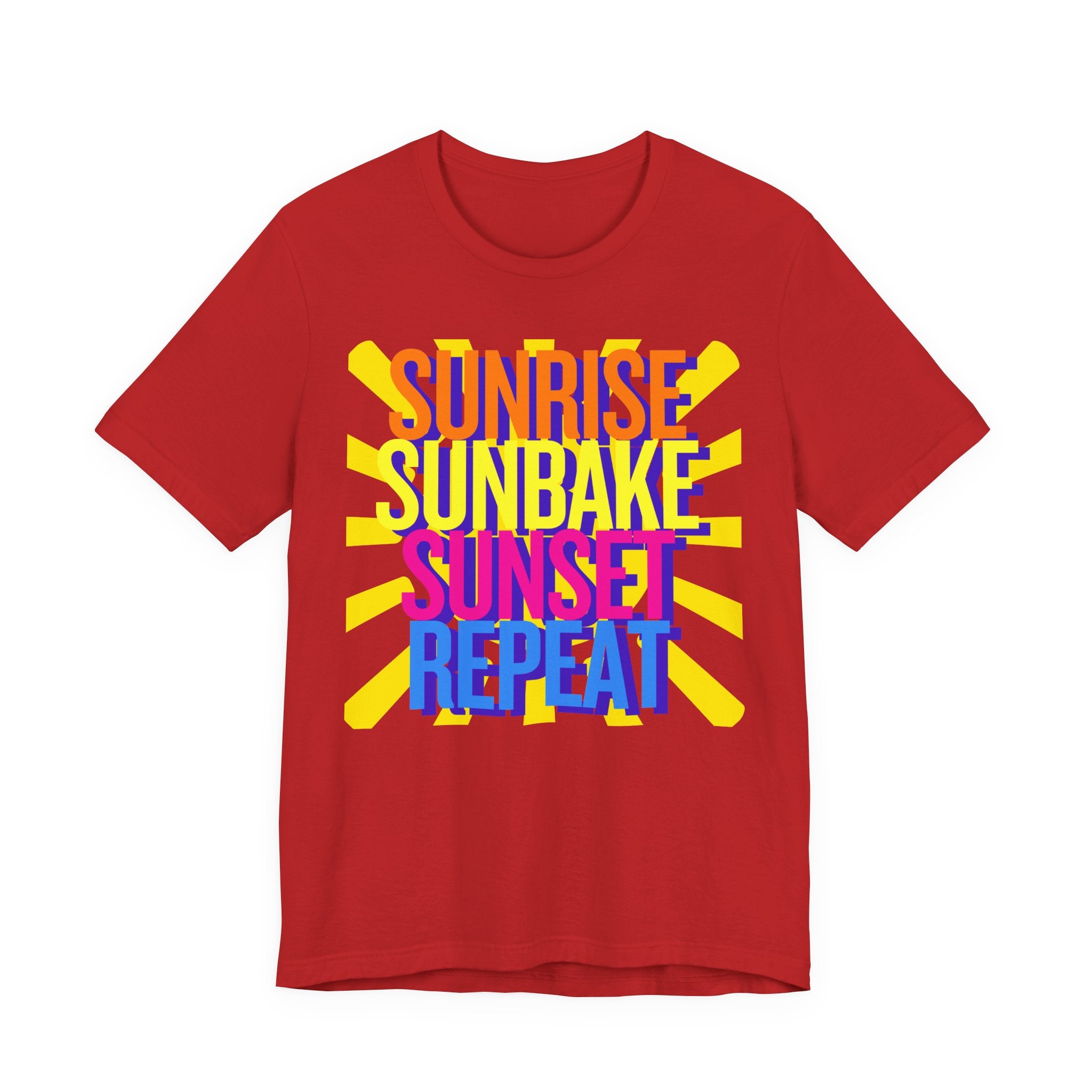 Sunrise Sunbake Sunset Repeat Unisex Tee - Retro Beach Vibes Shirt