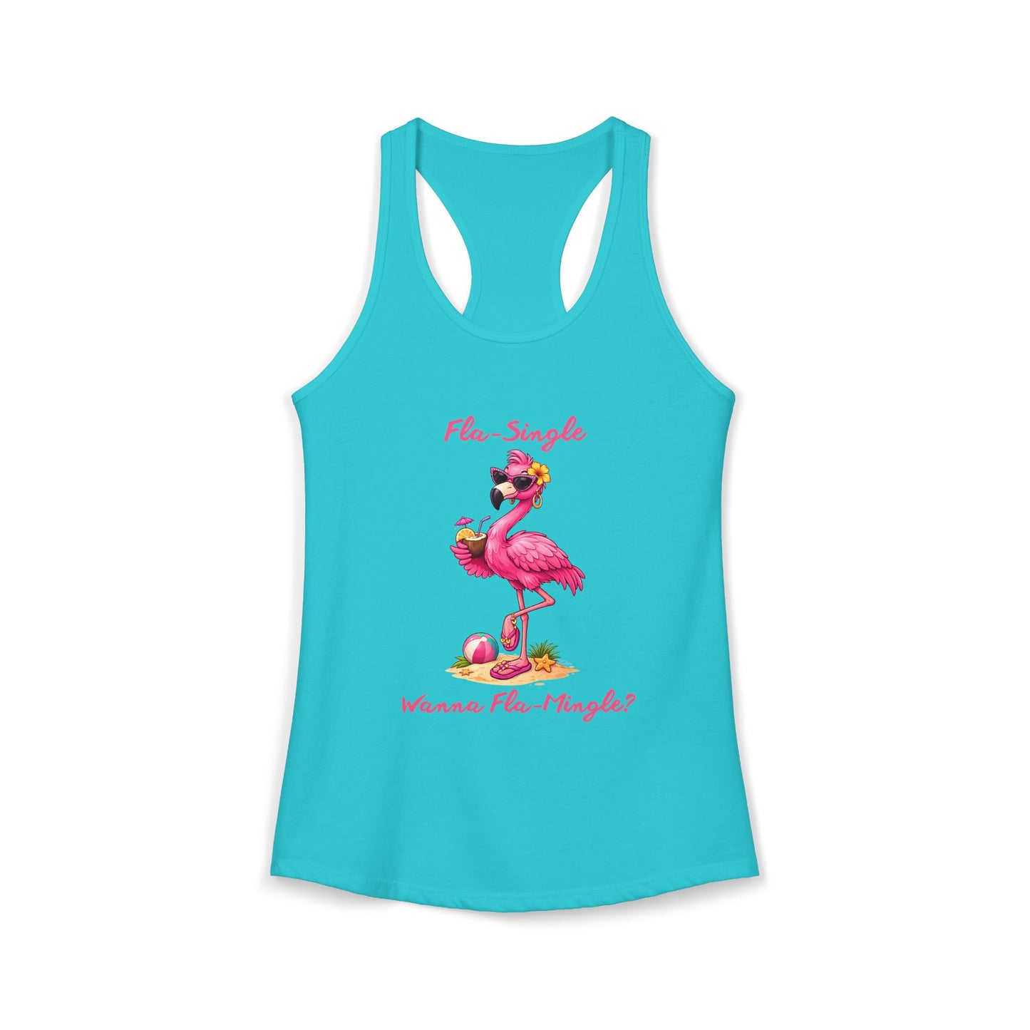 Flamingo Beach Fla-Single Wanna Fla-Mingle? Women's Ideal Racerback Tank