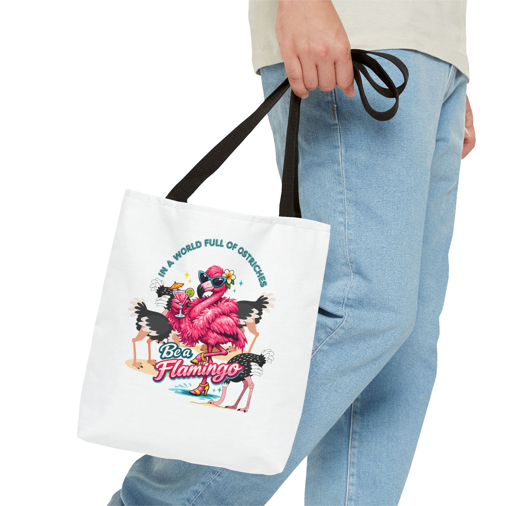 Be a Flamingo Tote Bag – Funny Tropical Canvas Tote with Ostriches