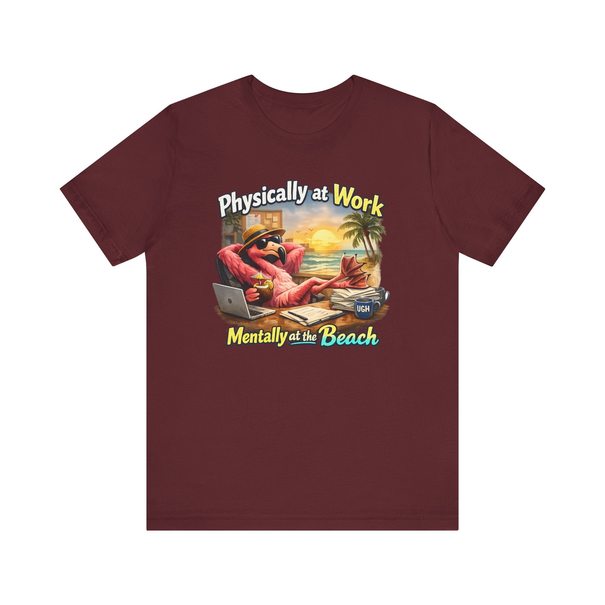 Physically at Work Mentally at the Beach Unisex Tee - Funny Crab Graphic Shirt