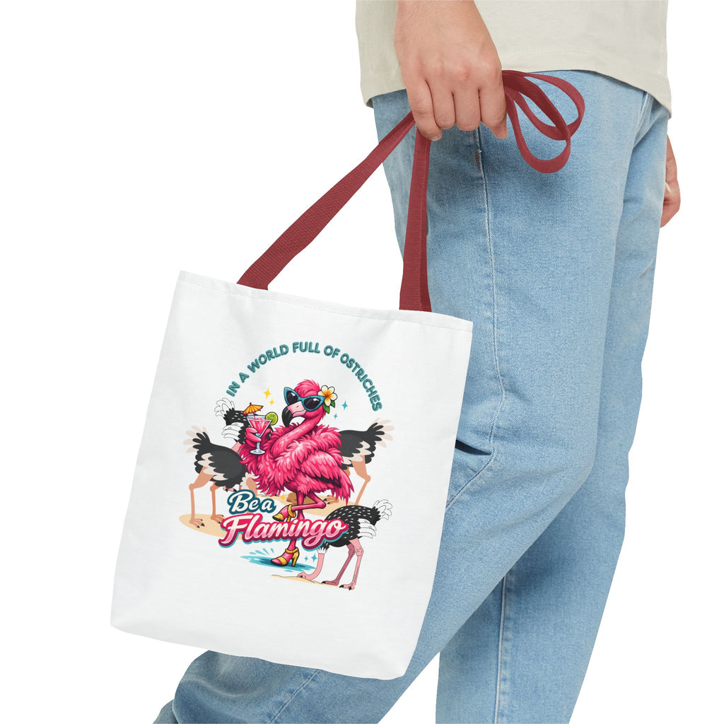 Be a Flamingo Tote Bag – Funny Tropical Canvas Tote with Ostriches