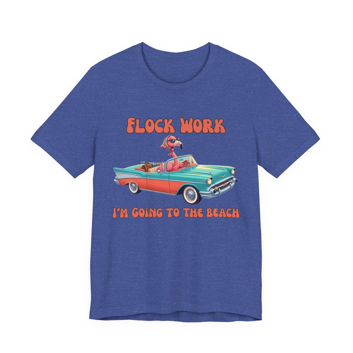 Flock Work I’m Going to the Beach Shirt, Retro Vacation Graphic, Funny Coastal Road Trip, Flamingo Convertible Tee