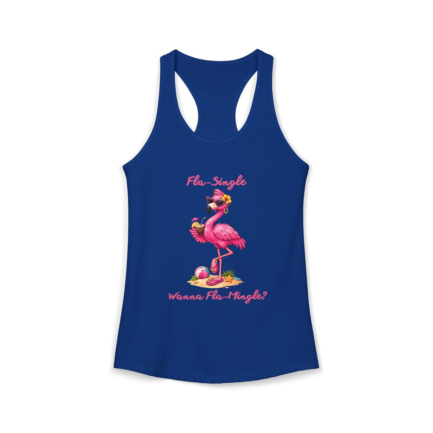 Flamingo Beach Fla-Single Wanna Fla-Mingle? Women's Ideal Racerback Tank
