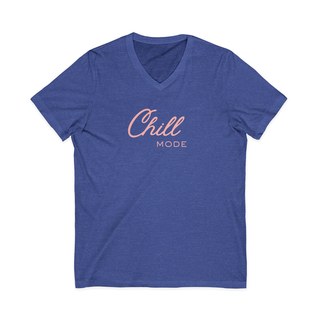 Chill Mode V-Neck Tee — Relaxed 'Chill Mode' Graphic T-Shirt pink lettering