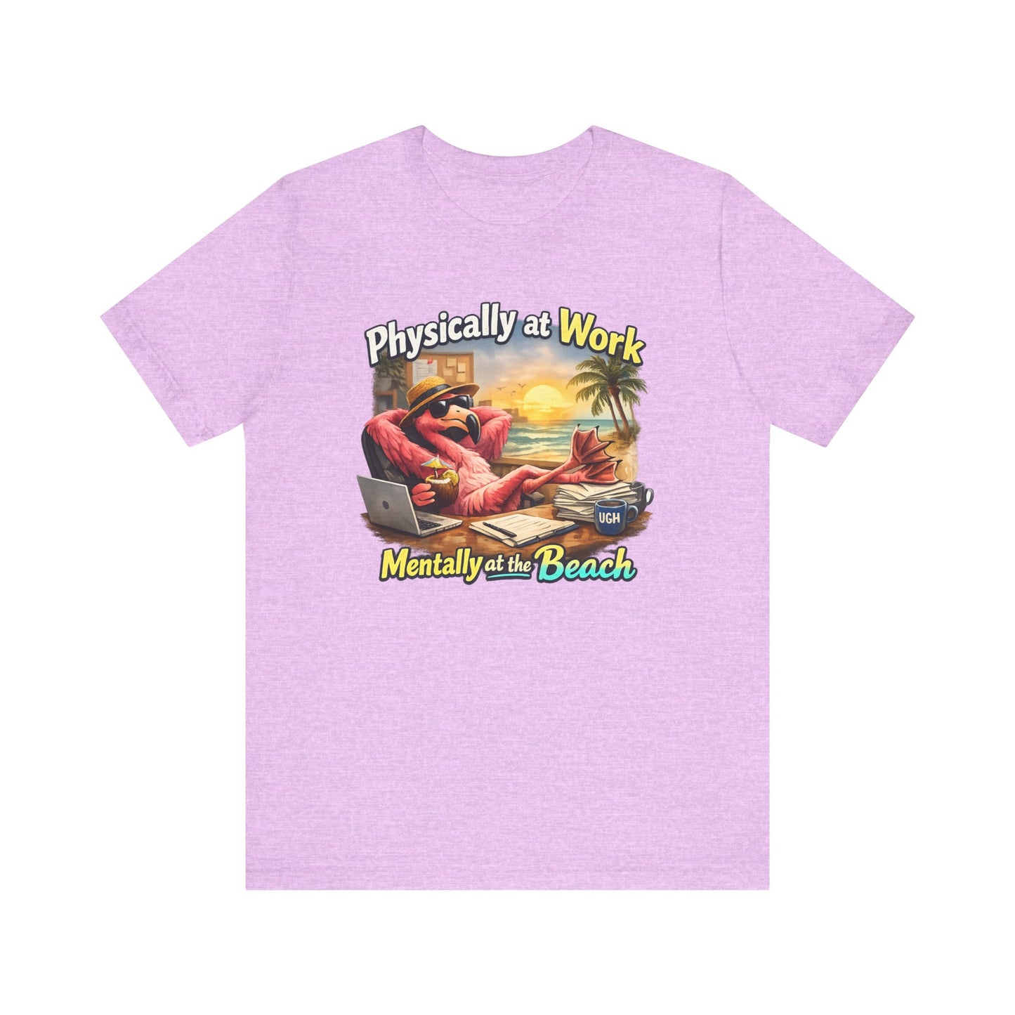 Physically at Work Mentally at the Beach Unisex T-Shirt - Funny Flamingo Graphic Shirt
