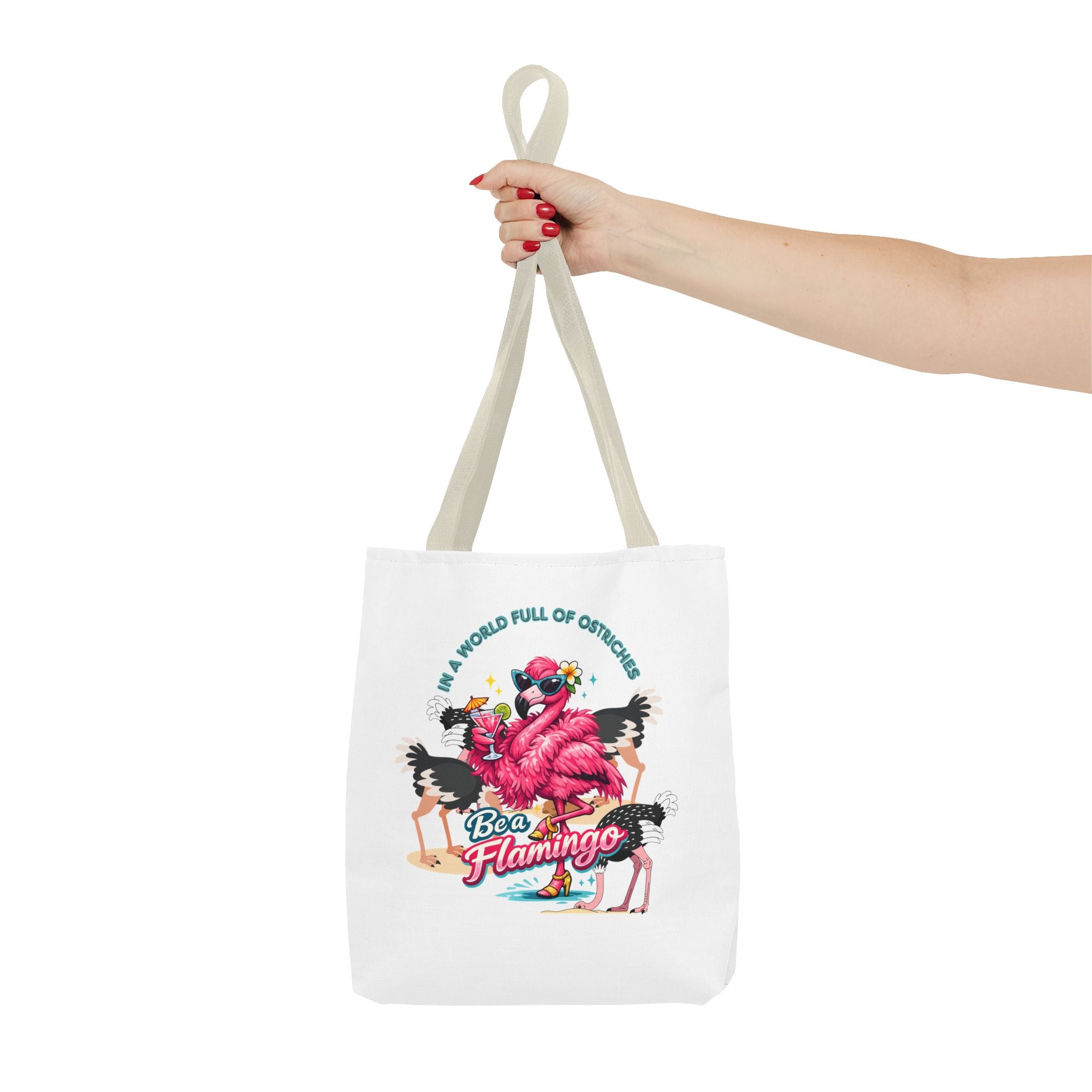 Be a Flamingo Tote Bag – Funny Tropical Canvas Tote with Ostriches
