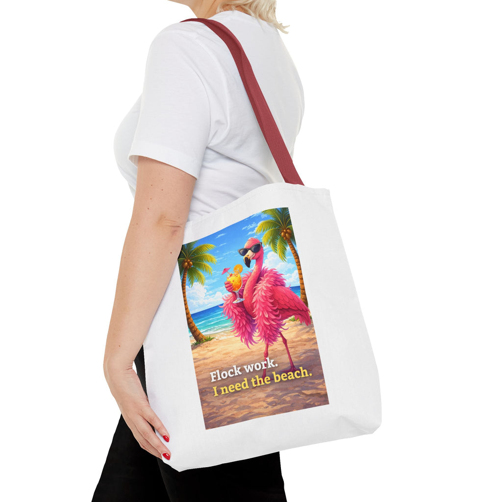 Beach Flamingo Tote Bag — "Flock Work, I Need the Beach" Cute Summer Beach Bag