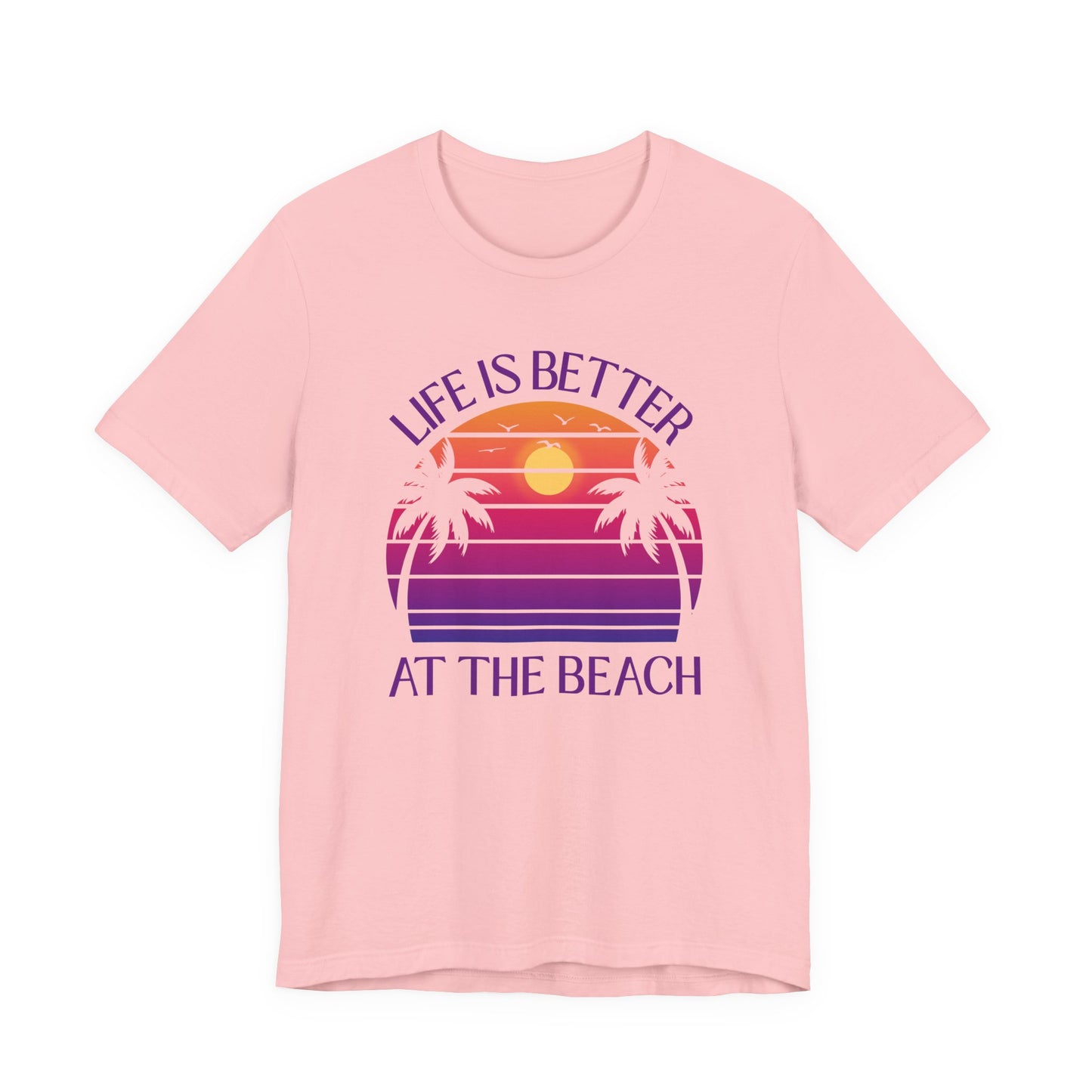 Life Is Better At The Beach Unisex T-Shirt - Retro Sunset Palm Tree Purple Lettering