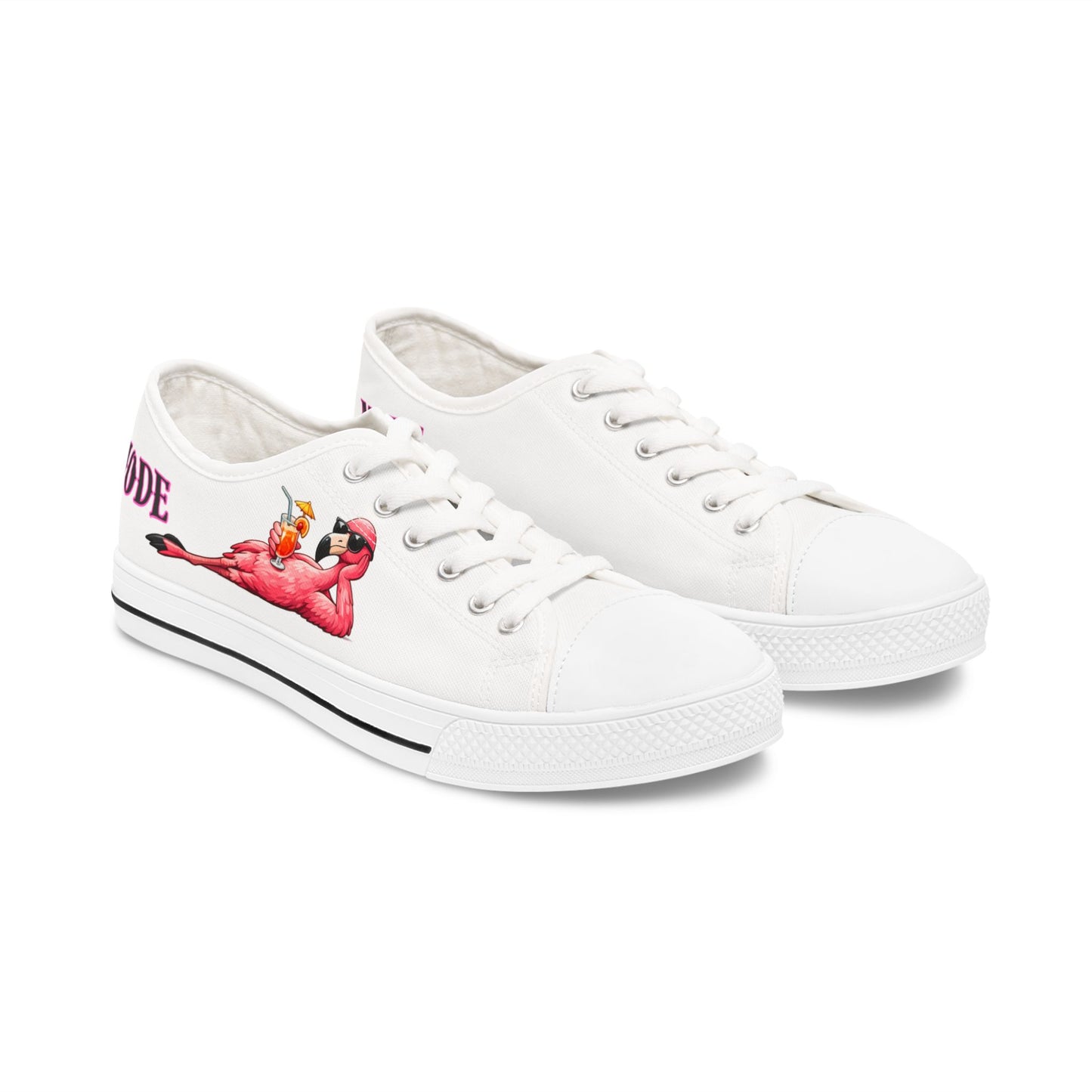 Beach / Lake Mode Flamingo Women's Low Top Sneakers - Relaxing with a Drink Print