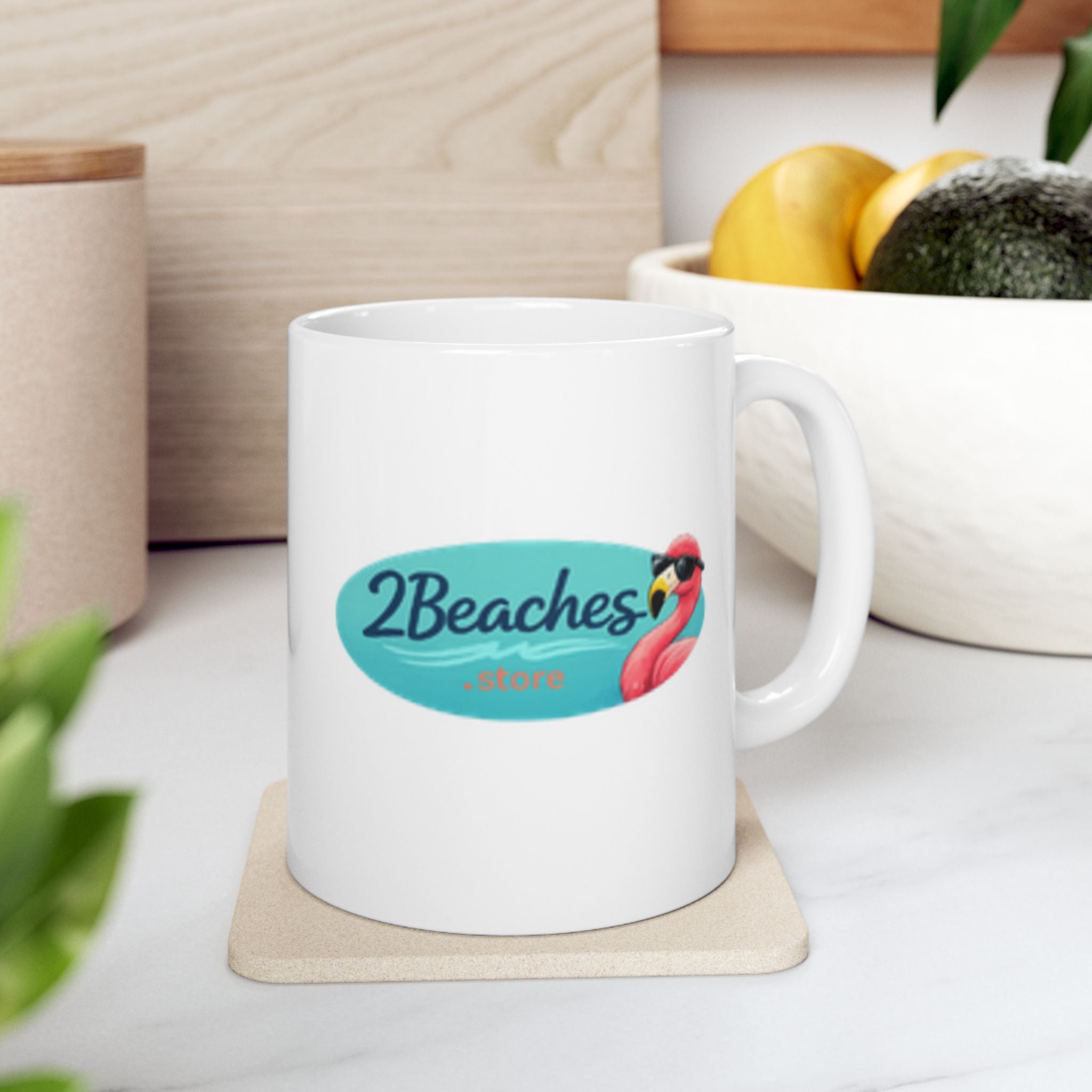 2Beaches Logo Coffee Mug – Ceramic Beach Themed Mug 11oz