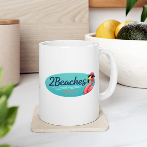 2Beaches Logo Coffee Mug – Ceramic Beach Themed Mug 11oz