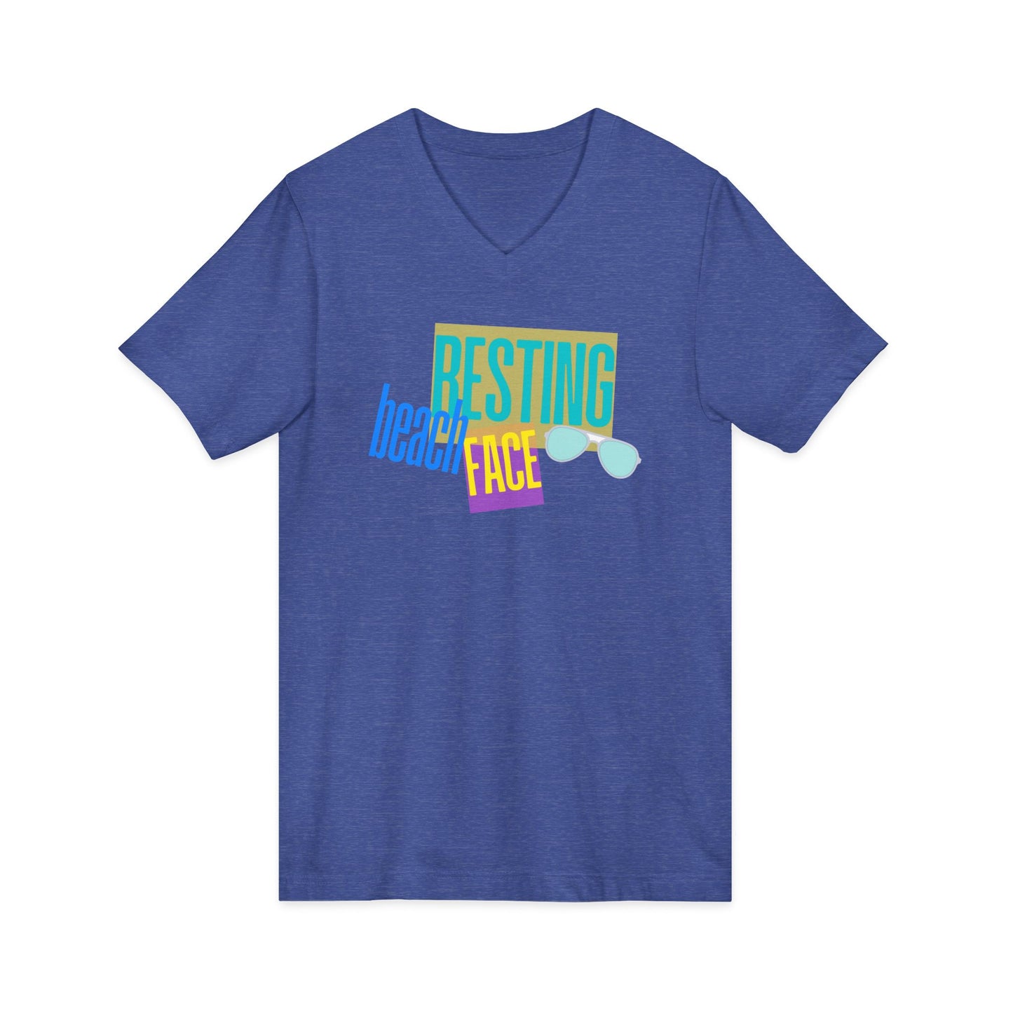 Resting Beach Face Women's V‑Neck T-Shirt — Summer Vacation Beach Shirt