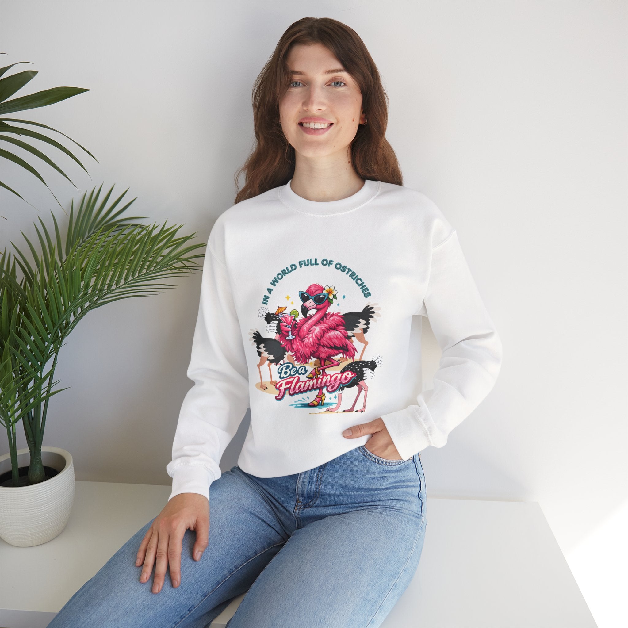 Be a Flamingo Crewneck Sweatshirt – Tropical Graphic Pullover