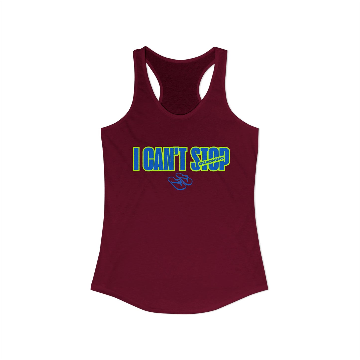 Women's Ideal Racerback Tank – I CAN'T STOP BEACHING (Blue & Neon Green)