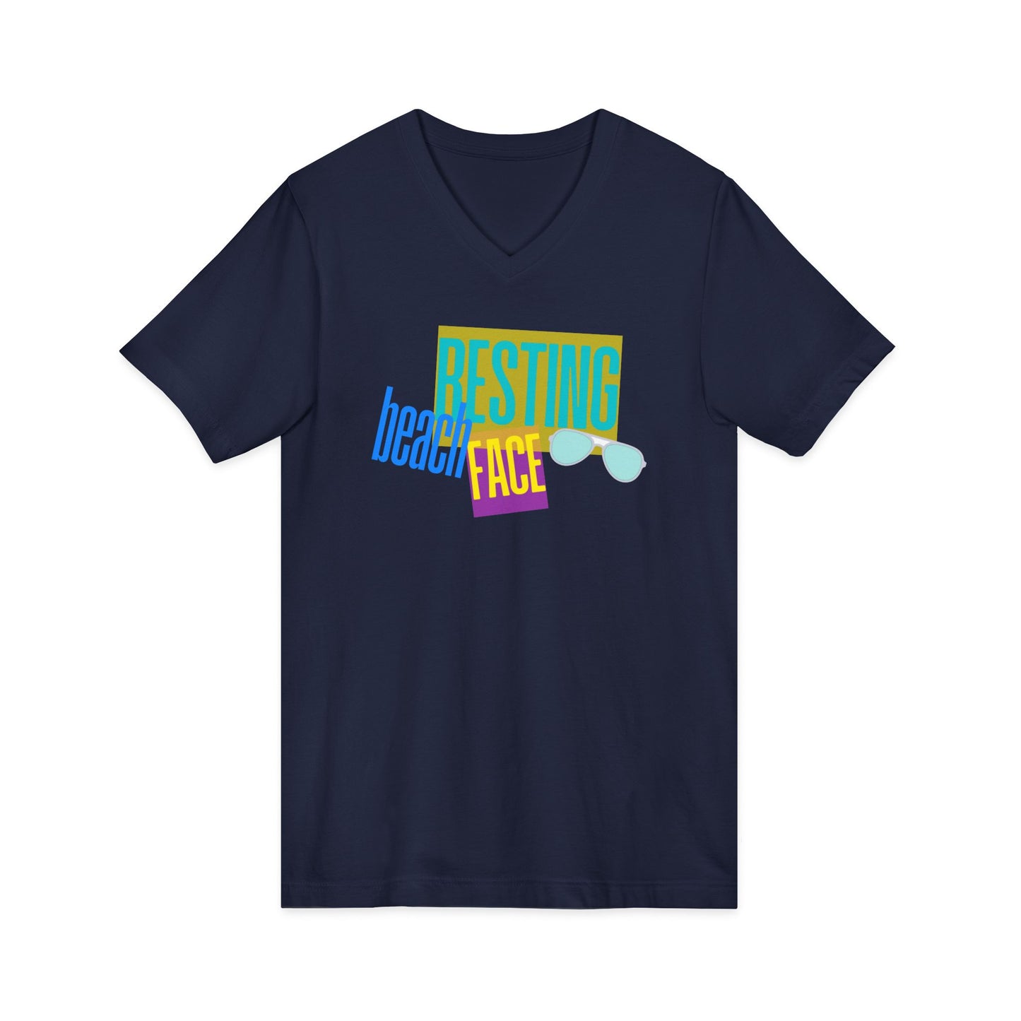 Resting Beach Face Women's V‑Neck T-Shirt — Summer Vacation Beach Shirt