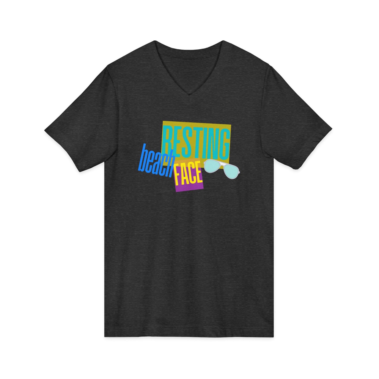 Resting Beach Face Women's V‑Neck T-Shirt — Summer Vacation Beach Shirt