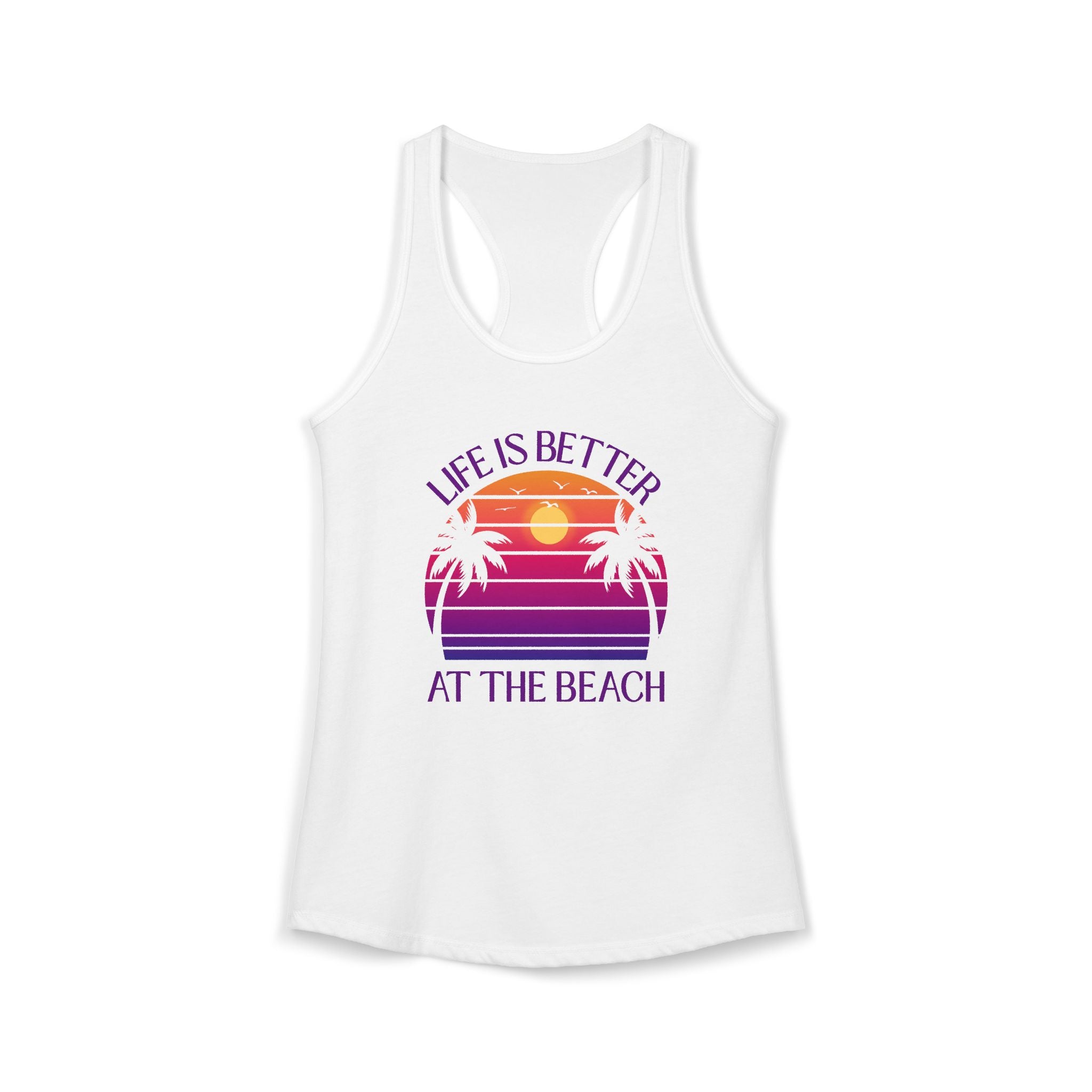 Life Is Better At The Beach Women's Racerback Tank - Sunset Palm Graphic