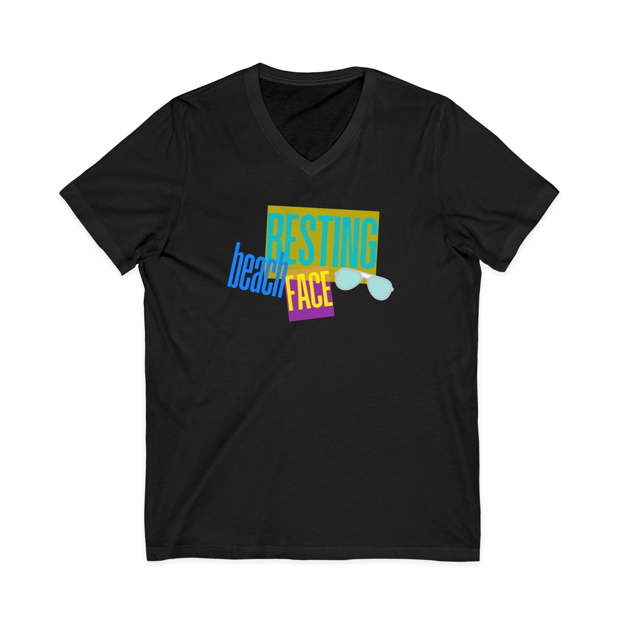 Resting Beach Face V‑Neck Tee — Summer Vacation Beach Shirt