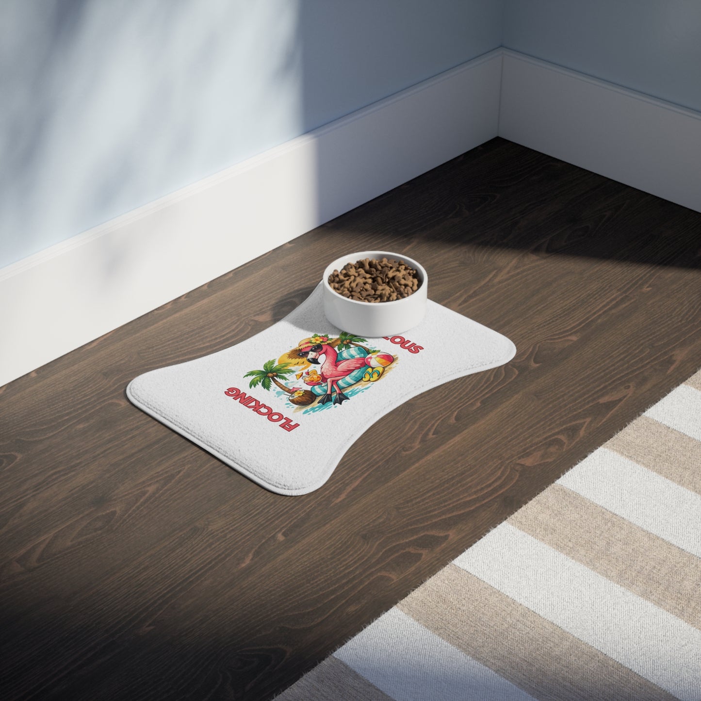 Flocking Fabulous Pet Feeding Mat – Tropical Flamingo Bowl Mat