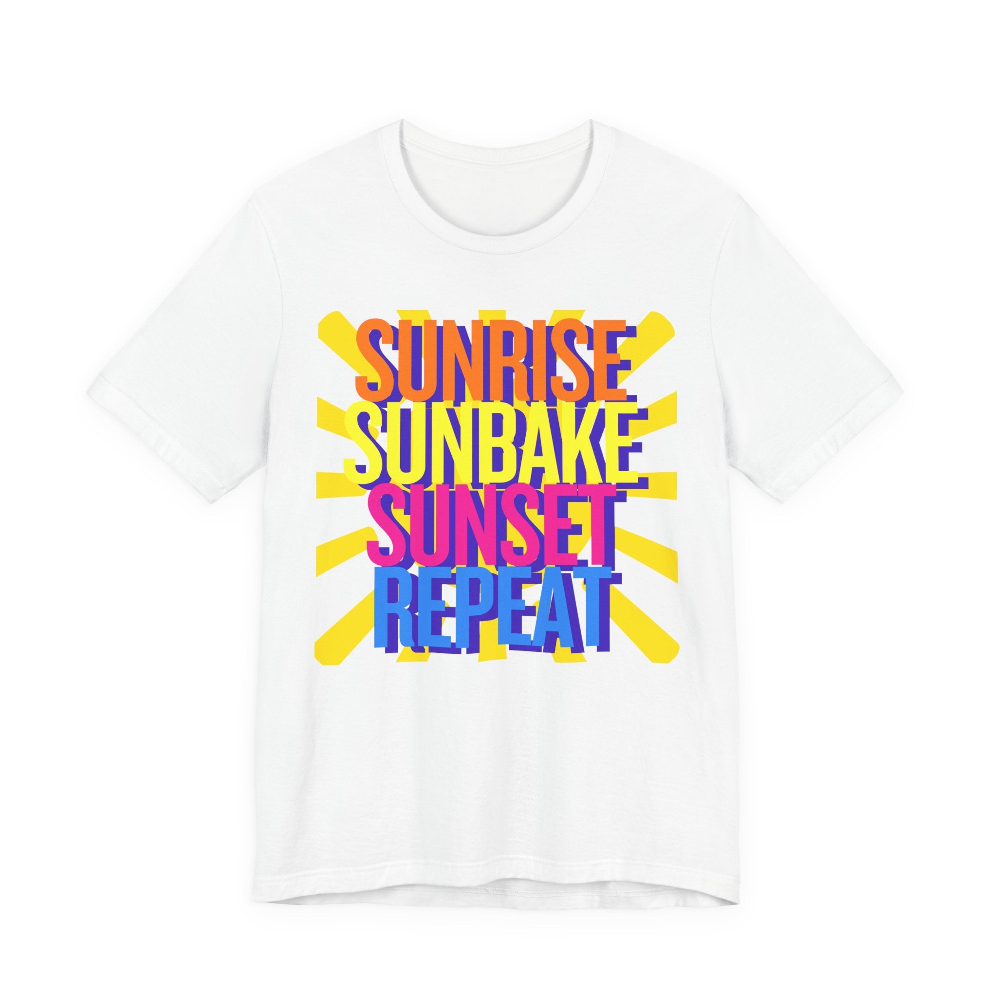 Sunrise Sunbake Sunset Repeat Unisex Tee - Retro Beach Vibes Shirt