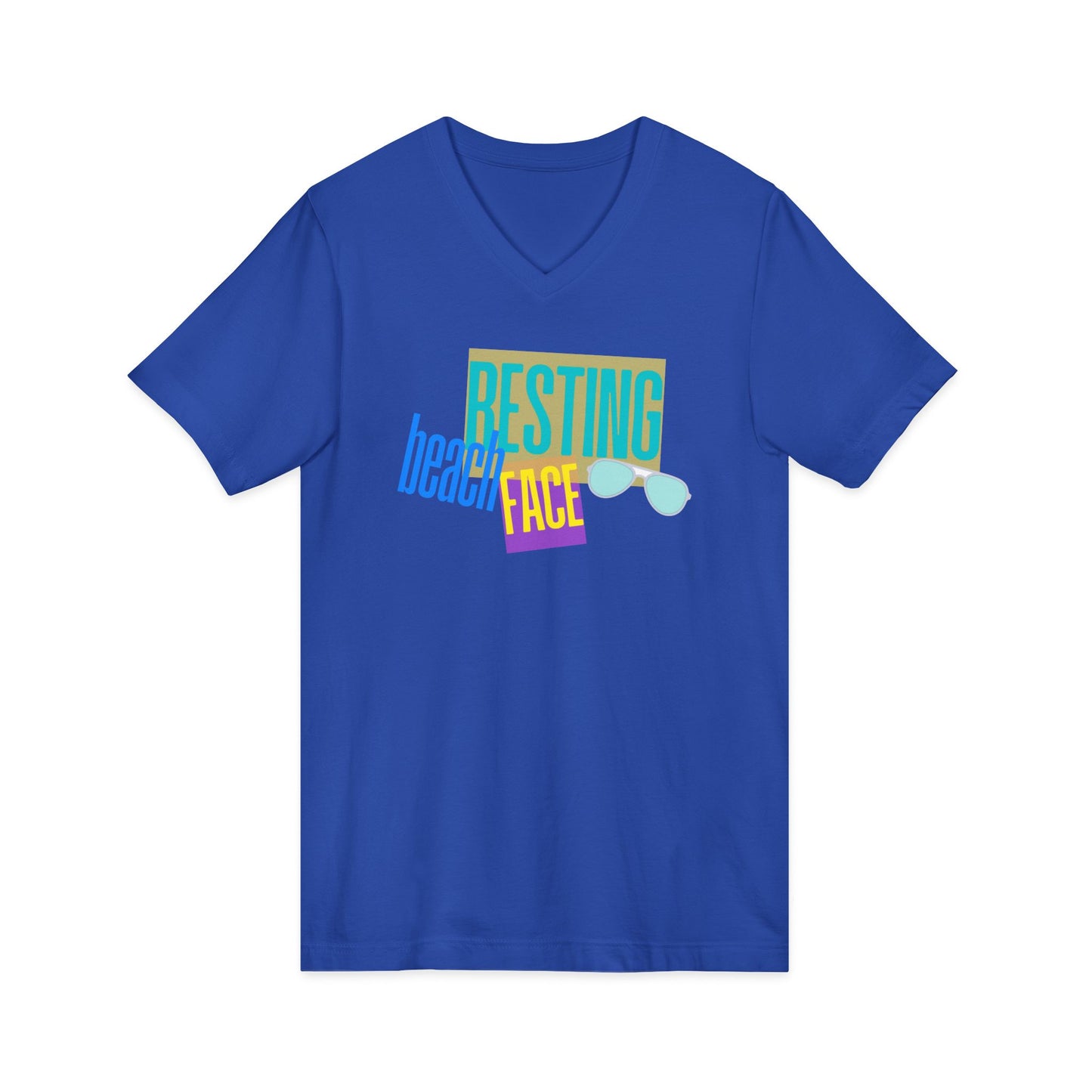 Resting Beach Face Women's V‑Neck T-Shirt — Summer Vacation Beach Shirt