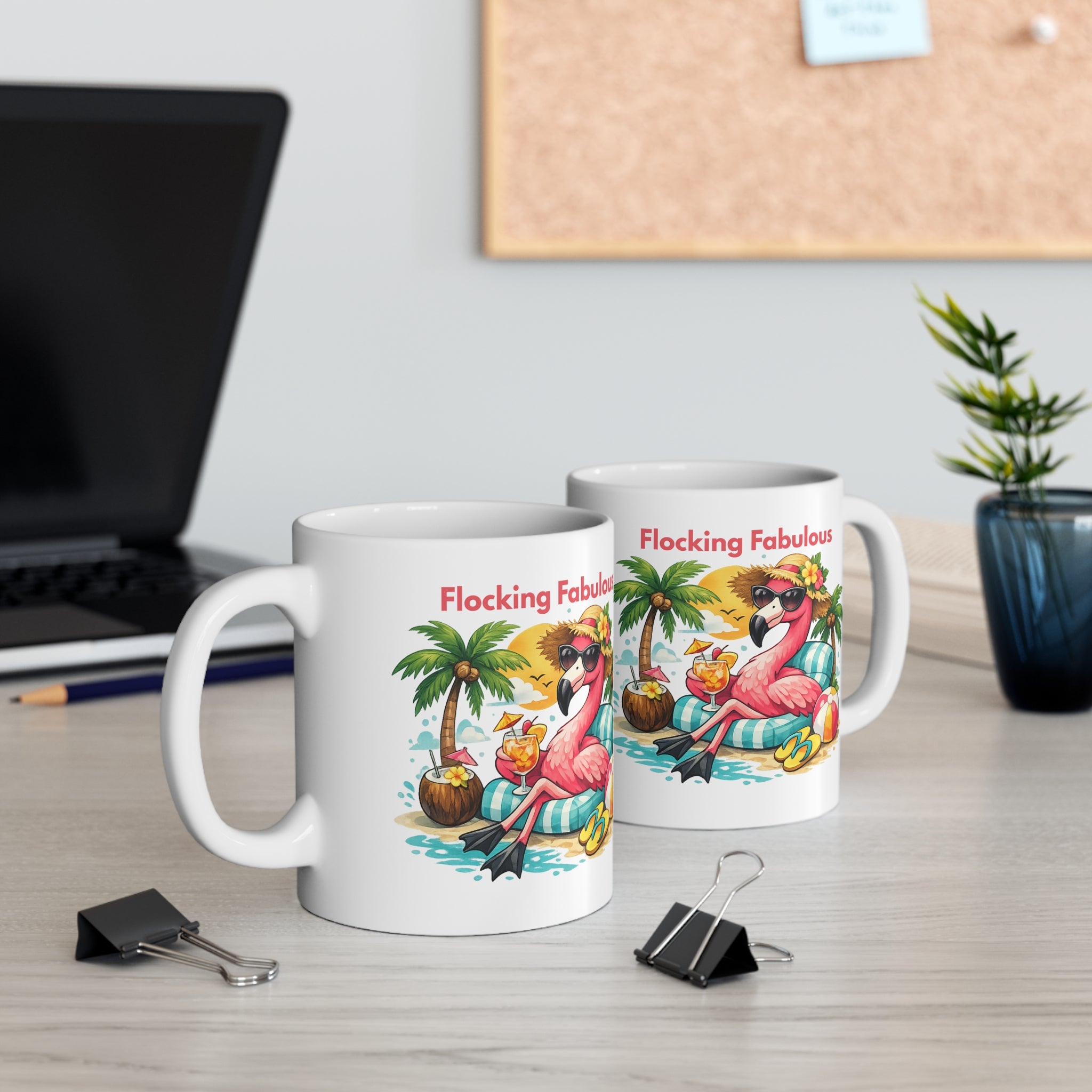 Flocking Fabulous Flamingo Beach Mug — 11oz Tropical Coffee Cup