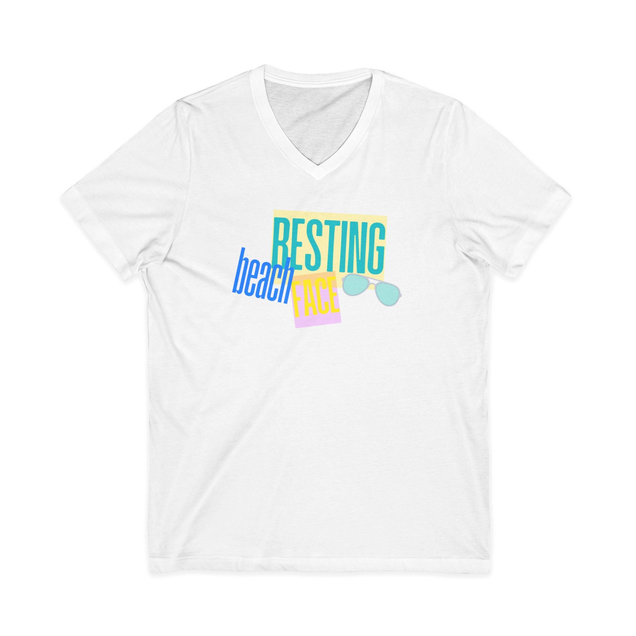 Resting Beach Face V‑Neck Tee — Summer Vacation Beach Shirt