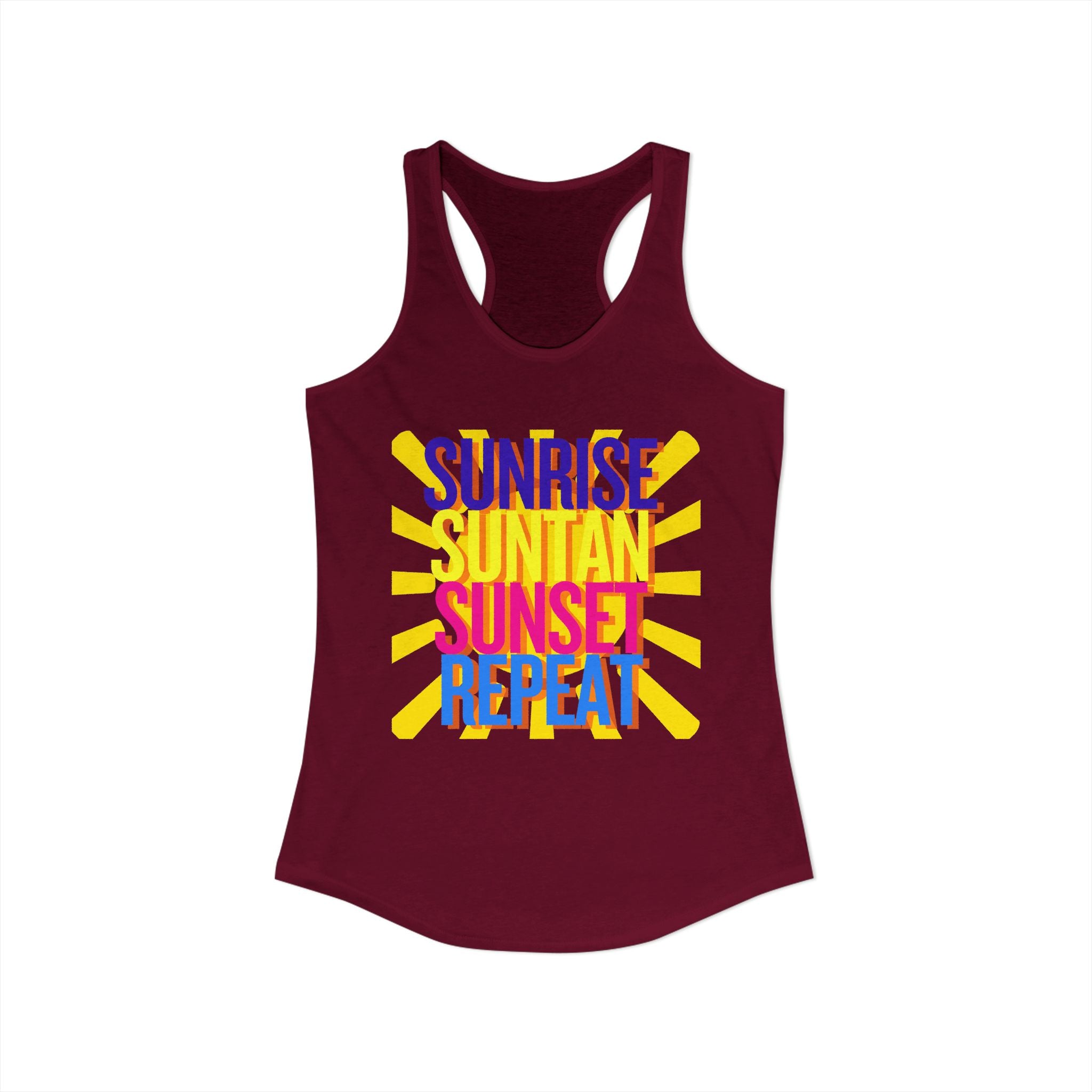 Sunrise Sunbake Sunset Repeat Women's Racerback Tank - Beach Vibes