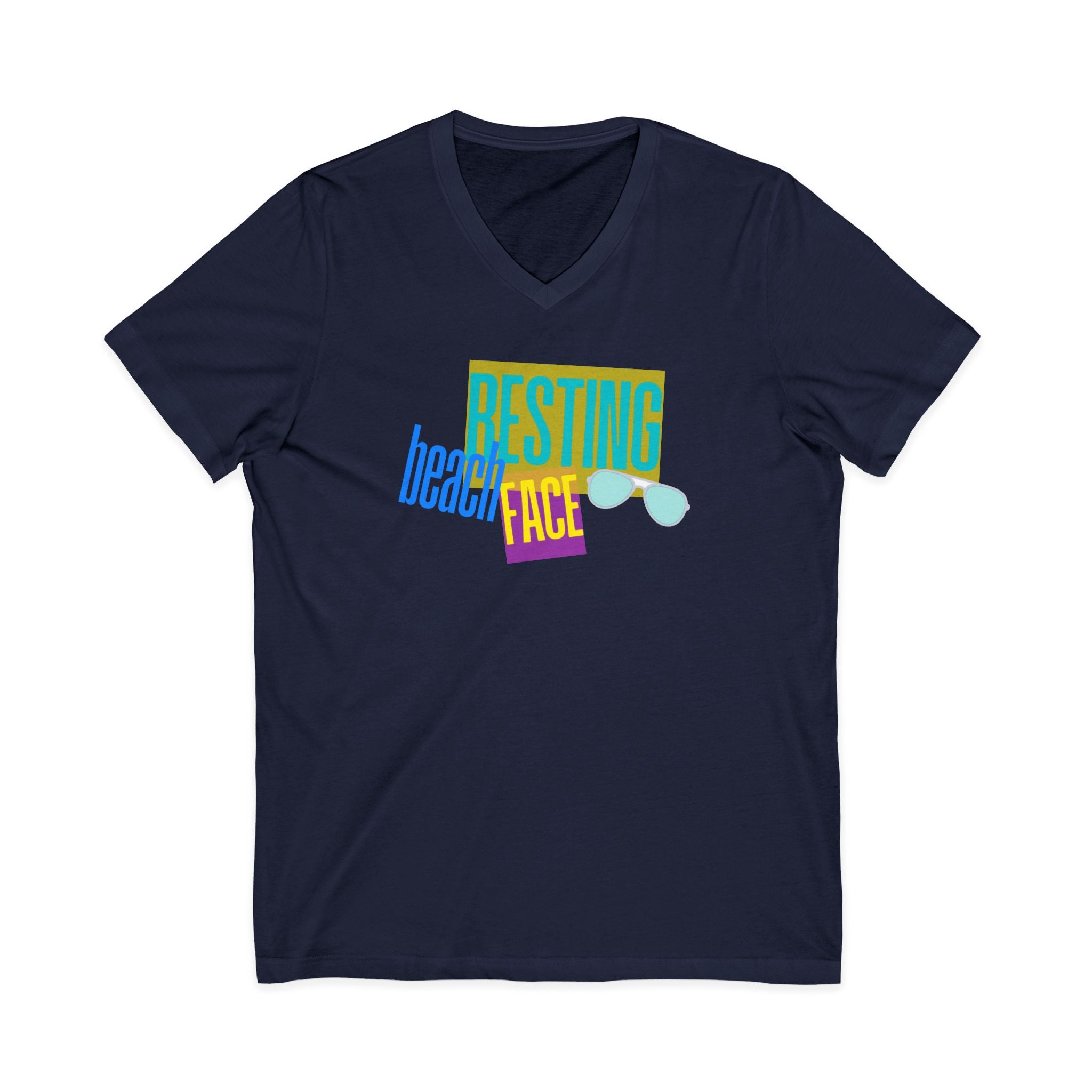 Resting Beach Face V‑Neck Tee — Summer Vacation Beach Shirt
