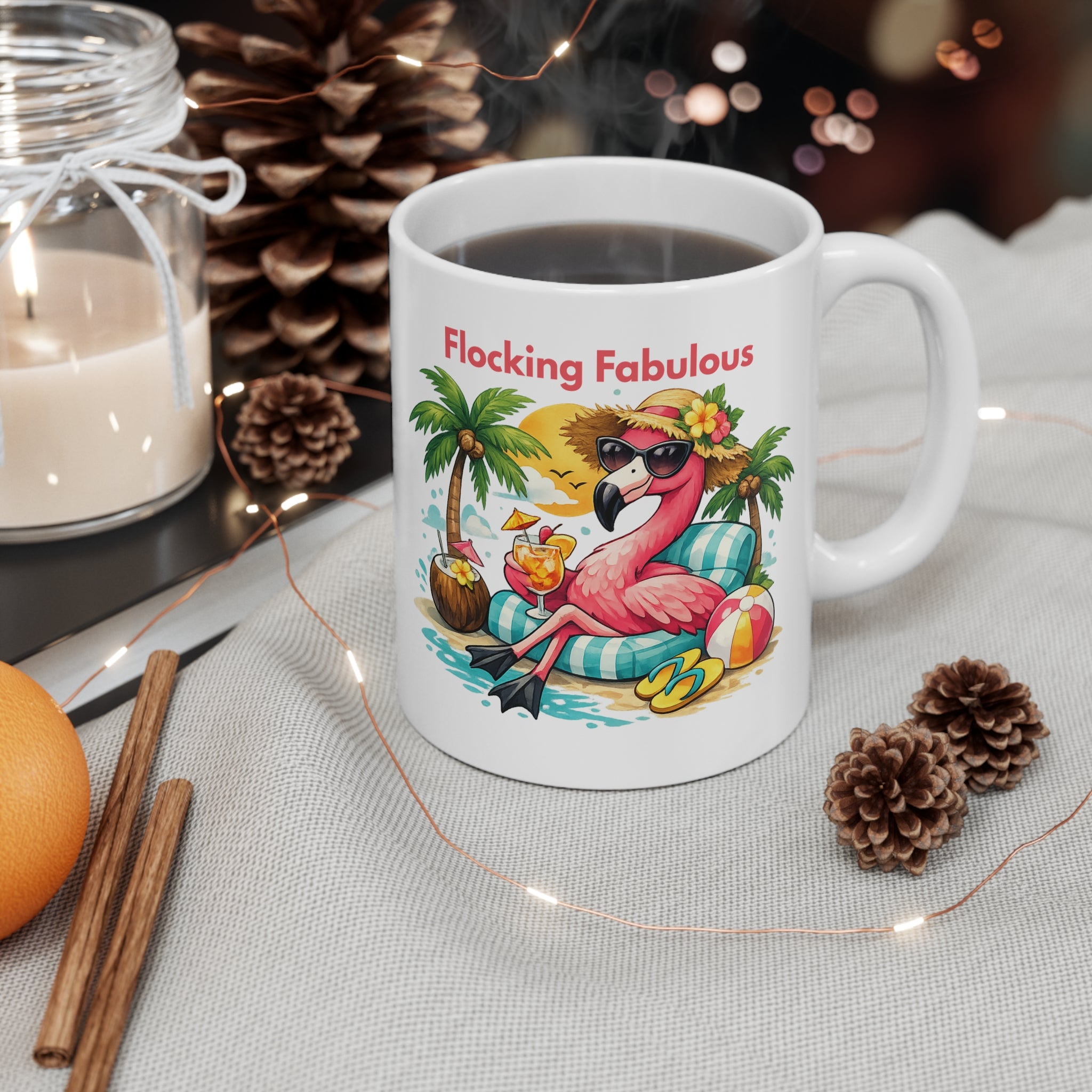 Flocking Fabulous Flamingo Beach Mug — 11oz Tropical Coffee Cup