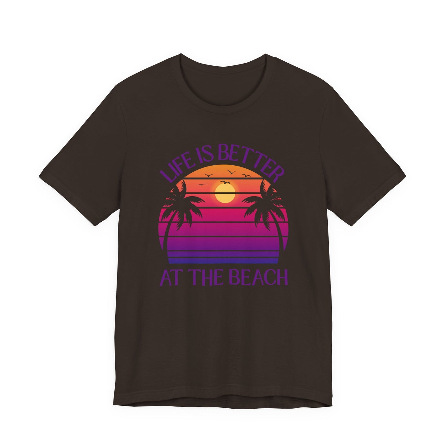 Life Is Better At The Beach Unisex T-Shirt - Retro Sunset Palm Tree Purple Lettering