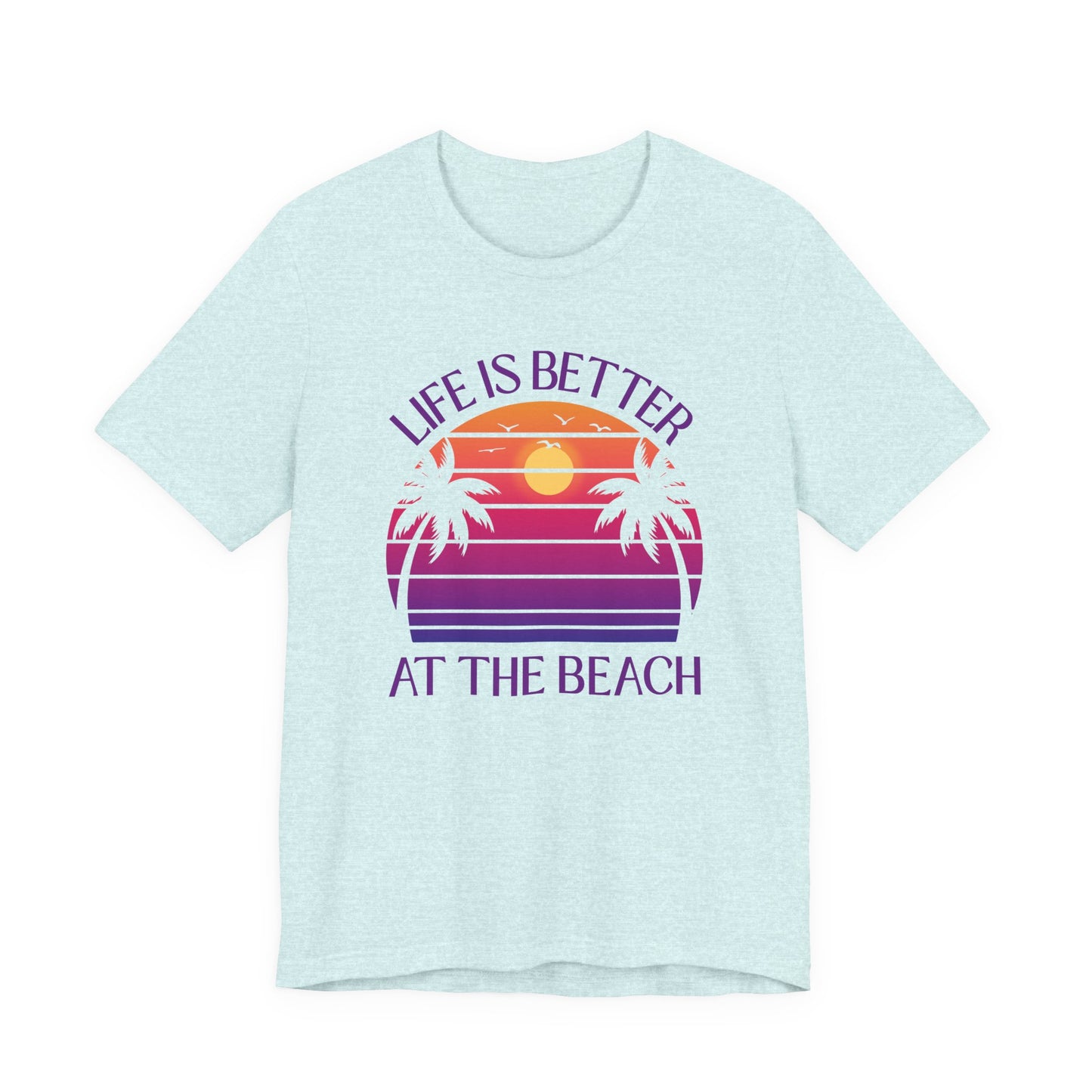 Life Is Better At The Beach Unisex T-Shirt - Retro Sunset Palm Tree Purple Lettering