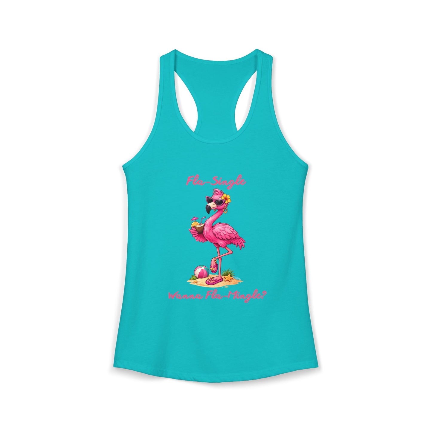 Flamingo Beach Fla-Single Wanna Fla-Mingle? Women's Ideal Racerback Tank