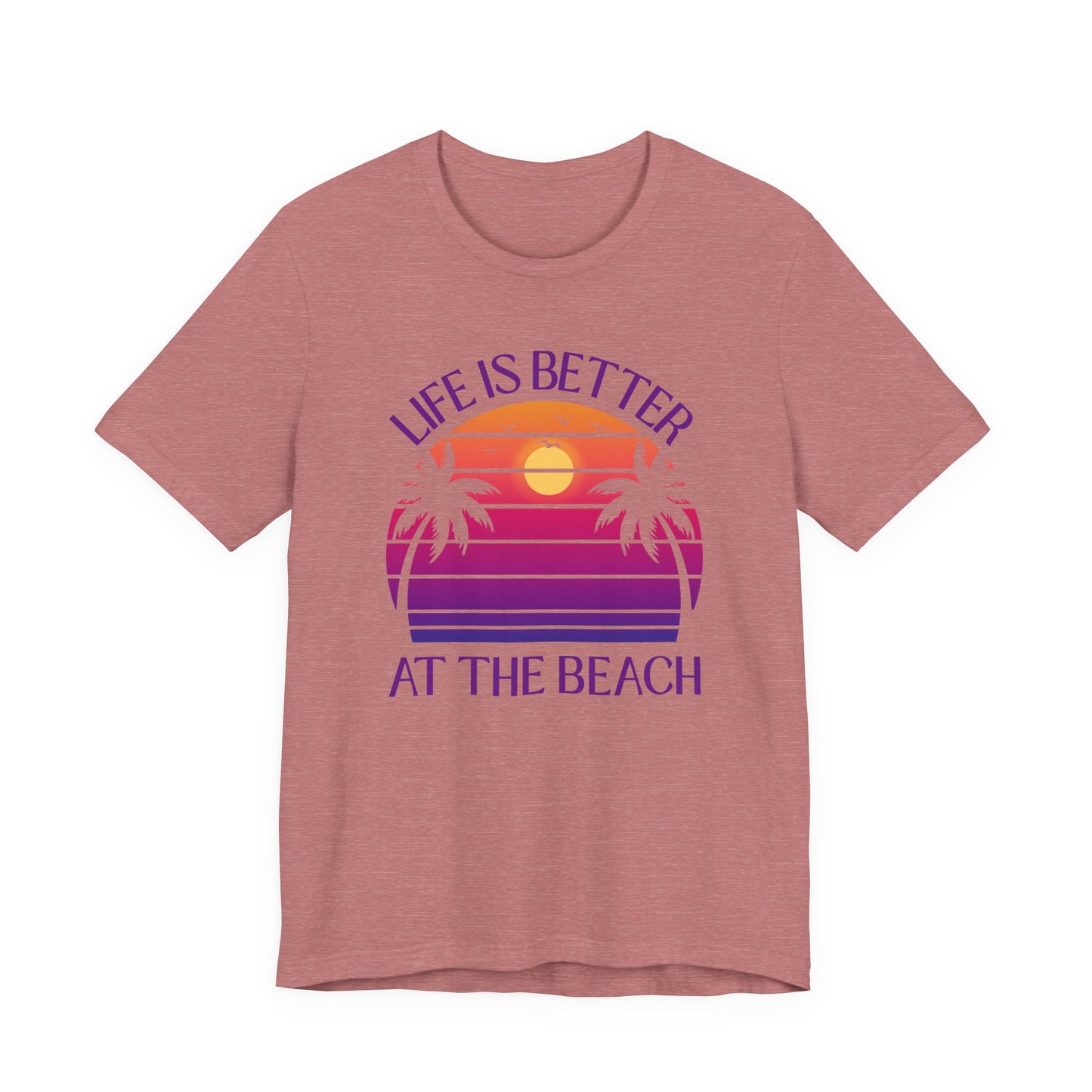 Life Is Better At The Beach Unisex T-Shirt - Retro Sunset Palm Tree Purple Lettering