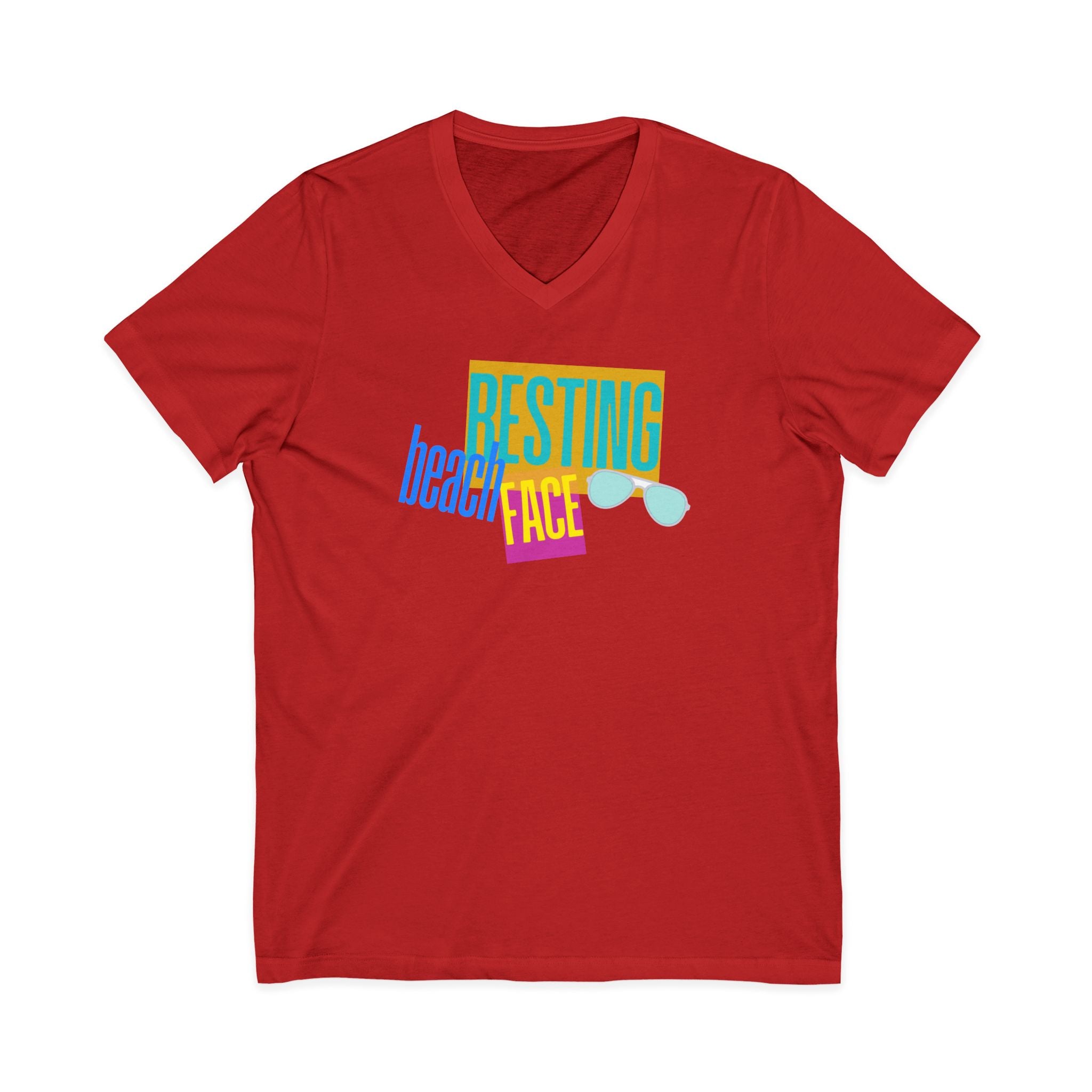 Resting Beach Face V‑Neck Tee — Summer Vacation Beach Shirt