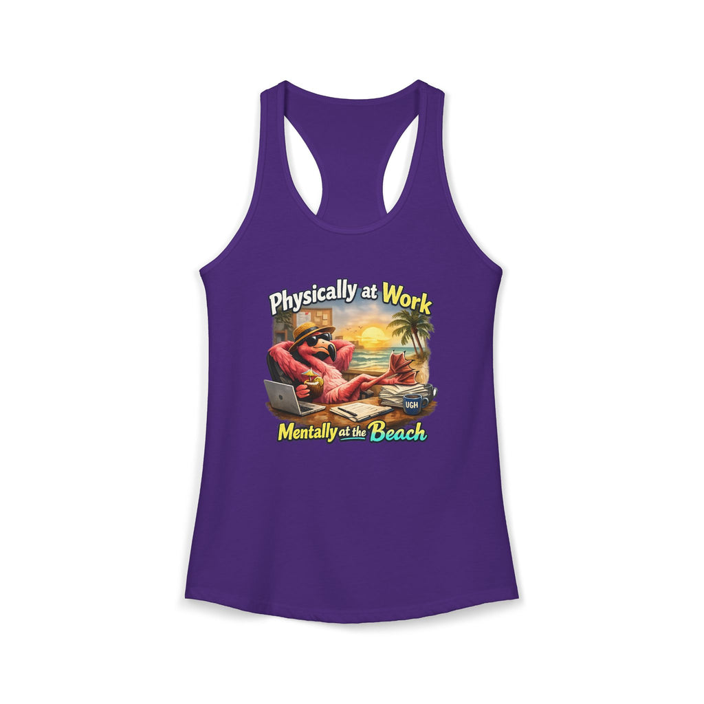 Physically at Work Mentally at the Beach Women's Racerback Tank - Funny Crab Graphic