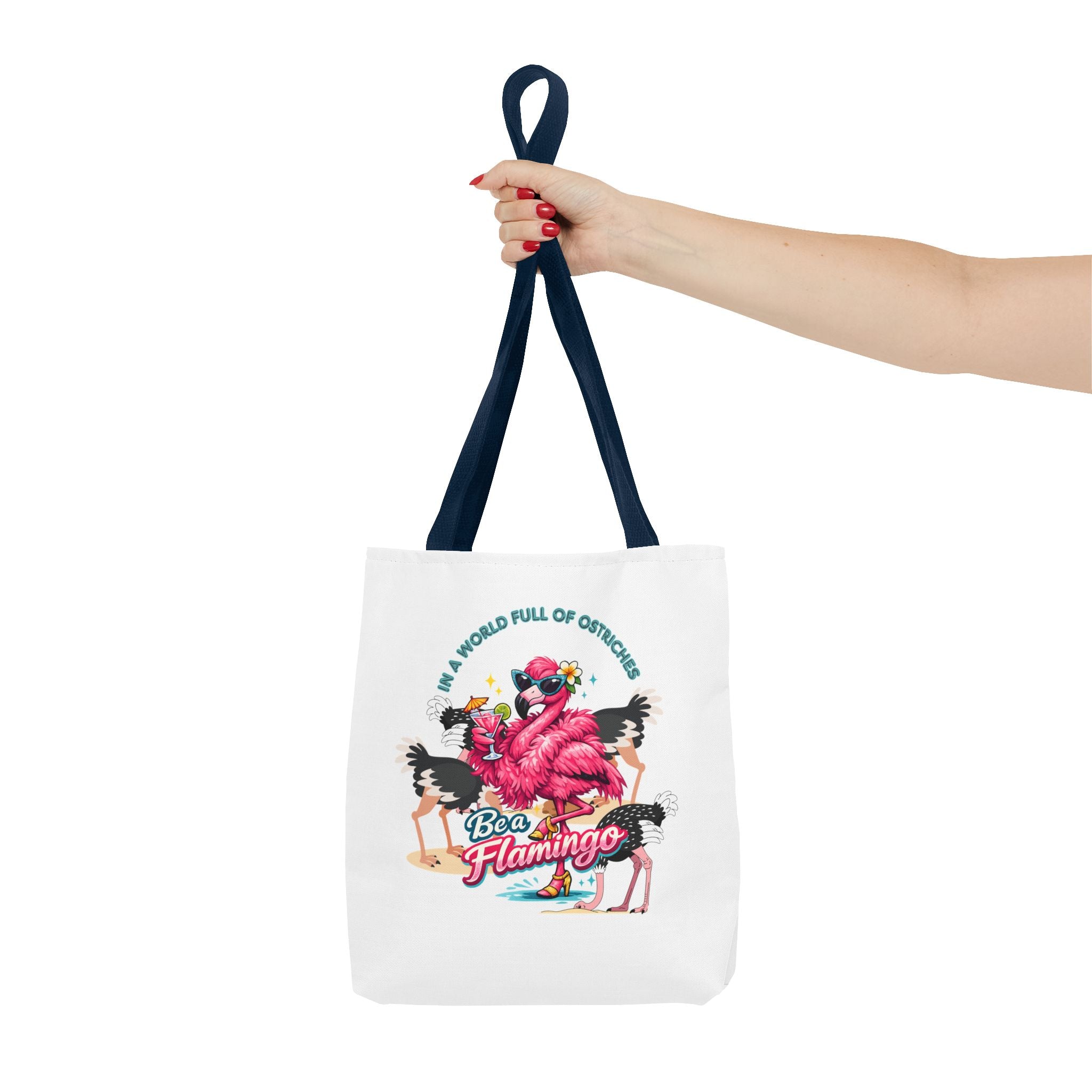 Be a Flamingo Tote Bag – Funny Tropical Canvas Tote with Ostriches