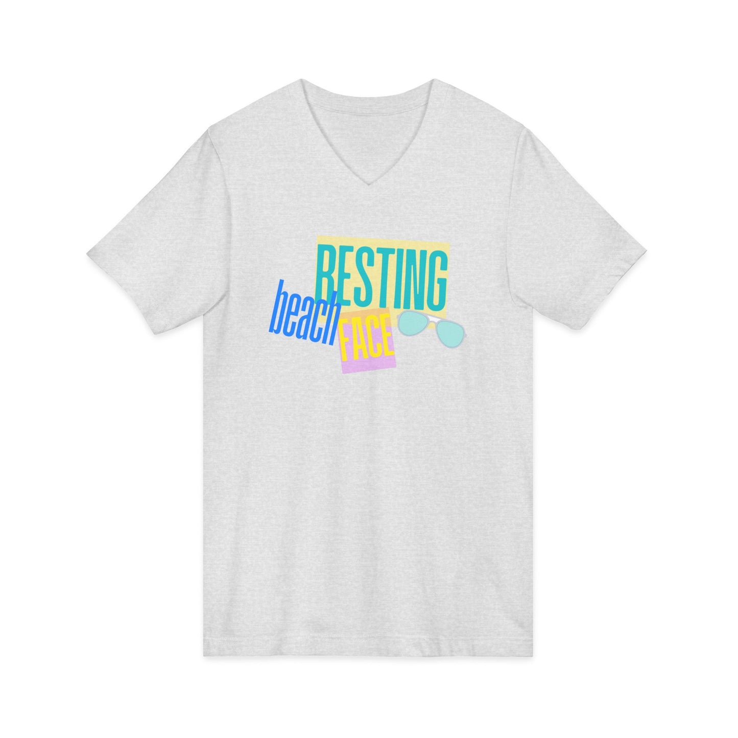 Resting Beach Face Women's V‑Neck T-Shirt — Summer Vacation Beach Shirt