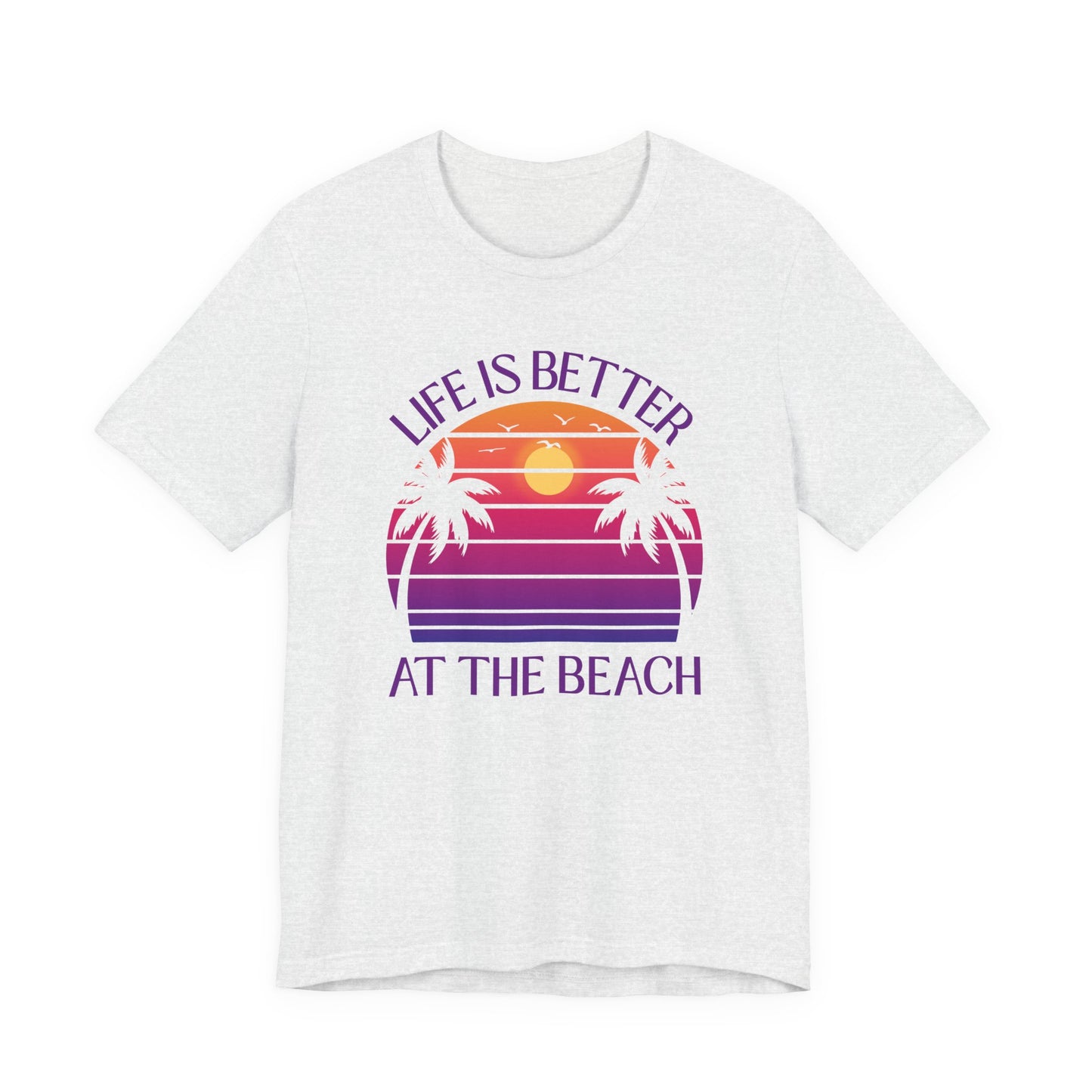 Life Is Better At The Beach Unisex T-Shirt - Retro Sunset Palm Tree Purple Lettering
