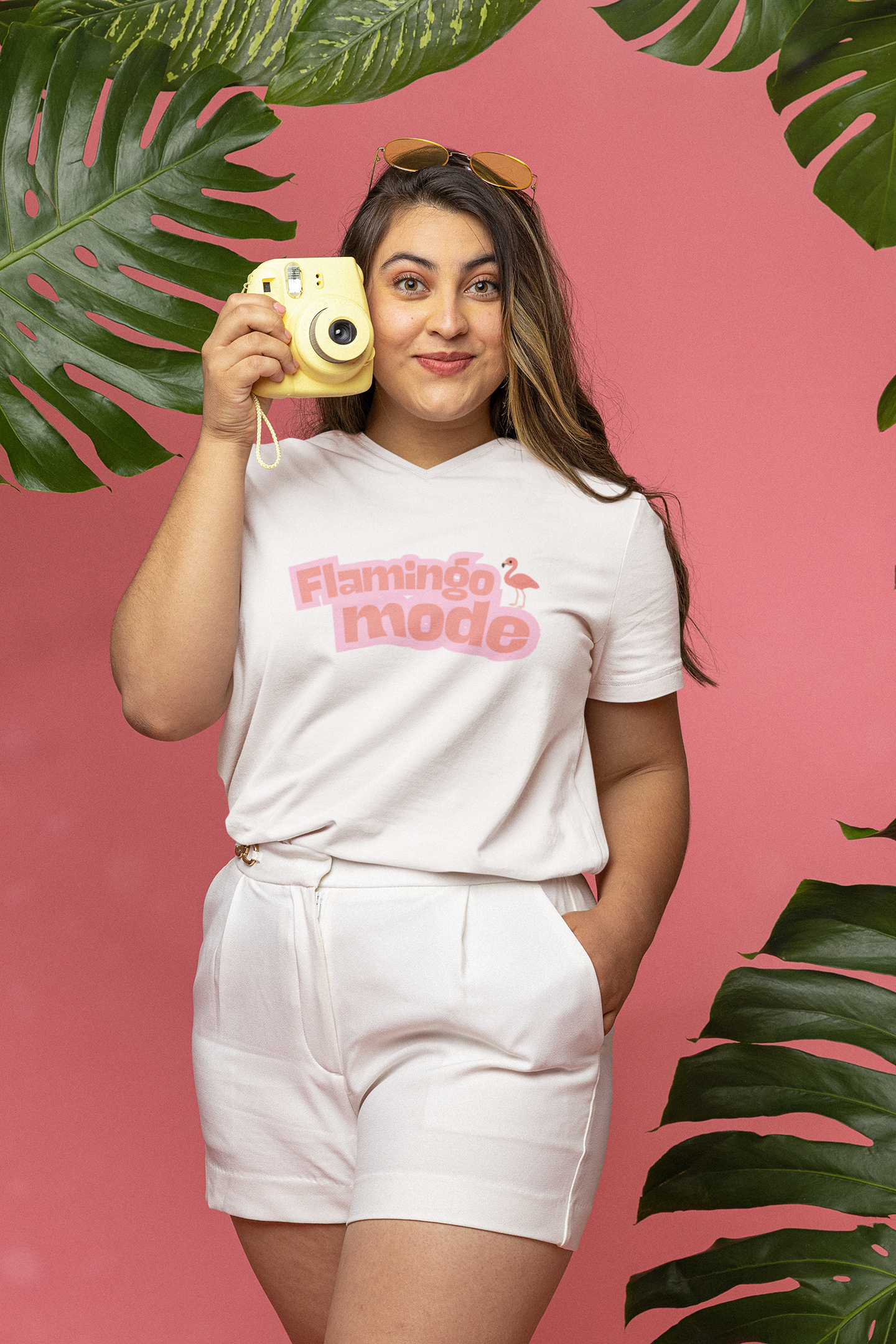 Flamingo Mode V-Neck Tee