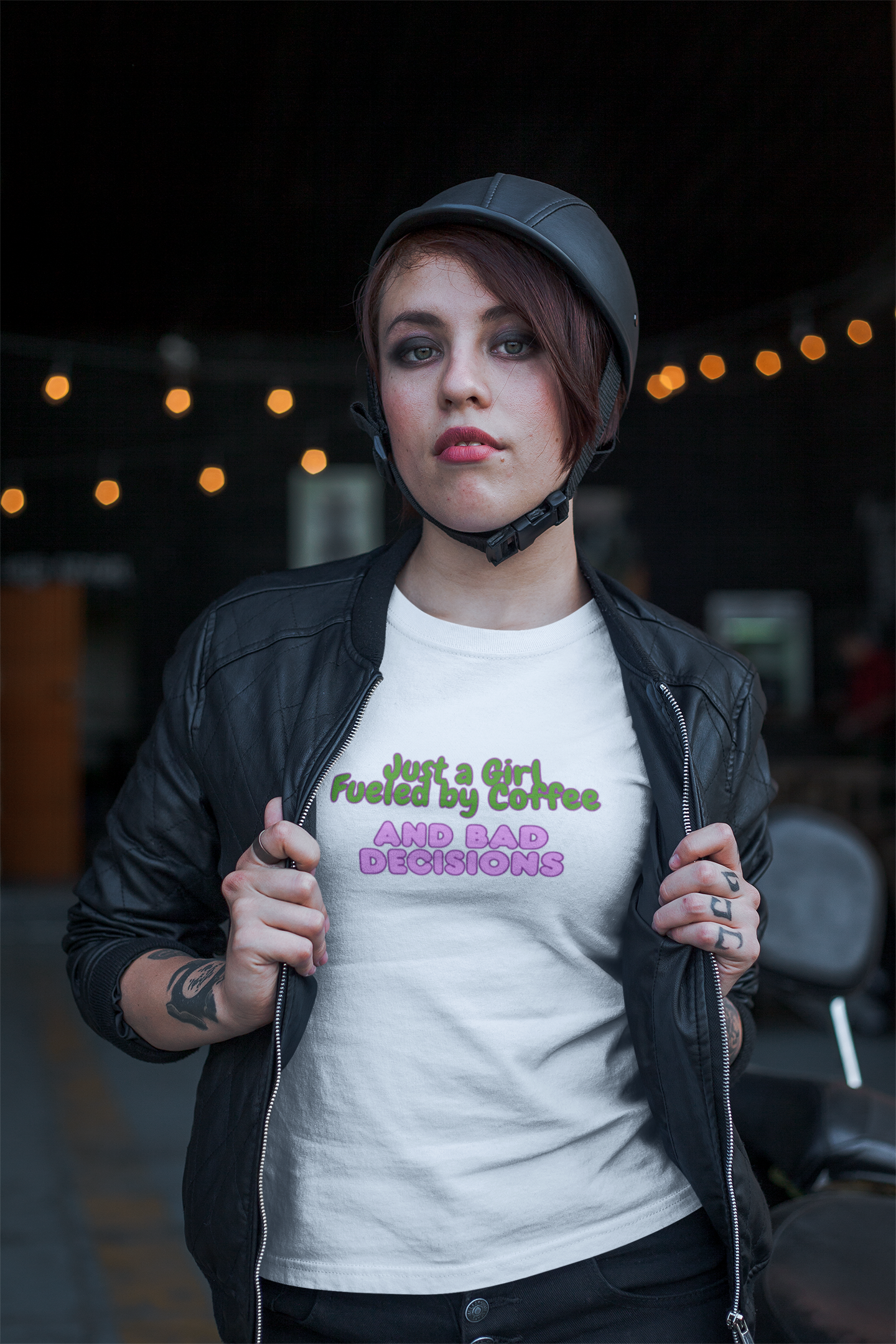 Women's V-Neck T-Shirt — "Just a Girl Fueled by Coffee and Bad Decisions" Cute Graphic Tee