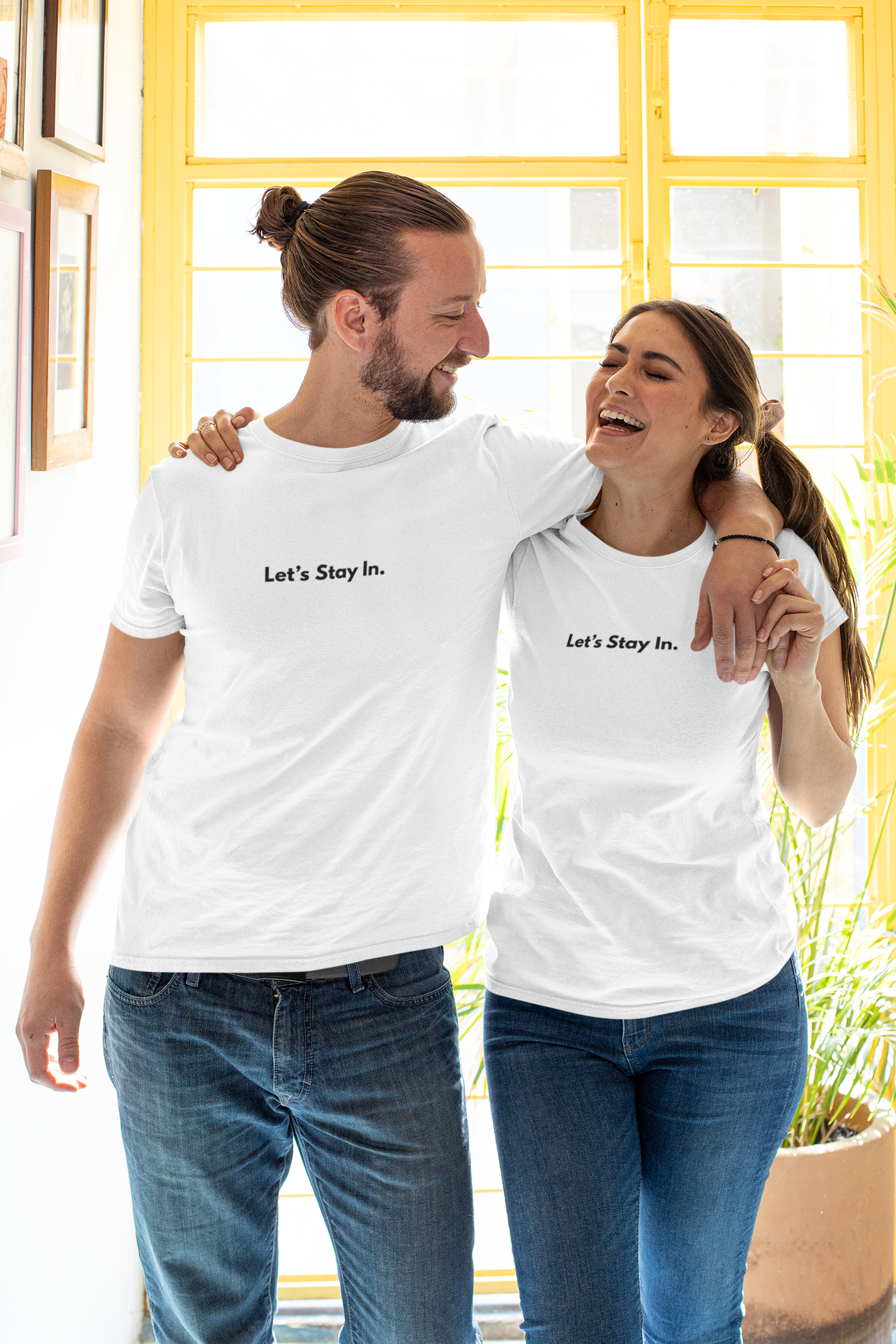 Let's Stay In. Unisex T-Shirt — Minimalist Cozy Stay-Home Tee