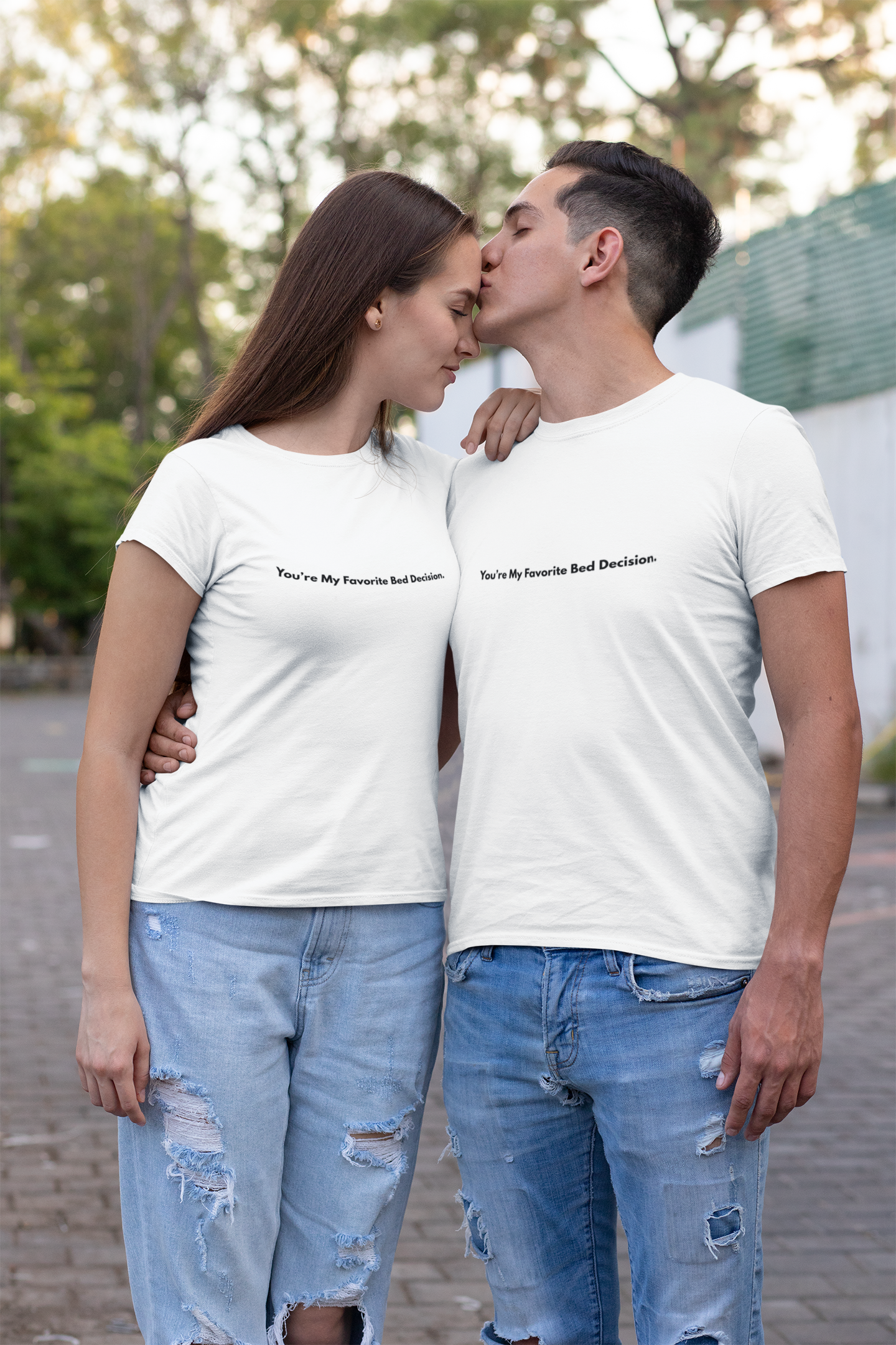 You're My Favorite Bed Decision Tee — Cute Minimalist Couple T‑Shirt
