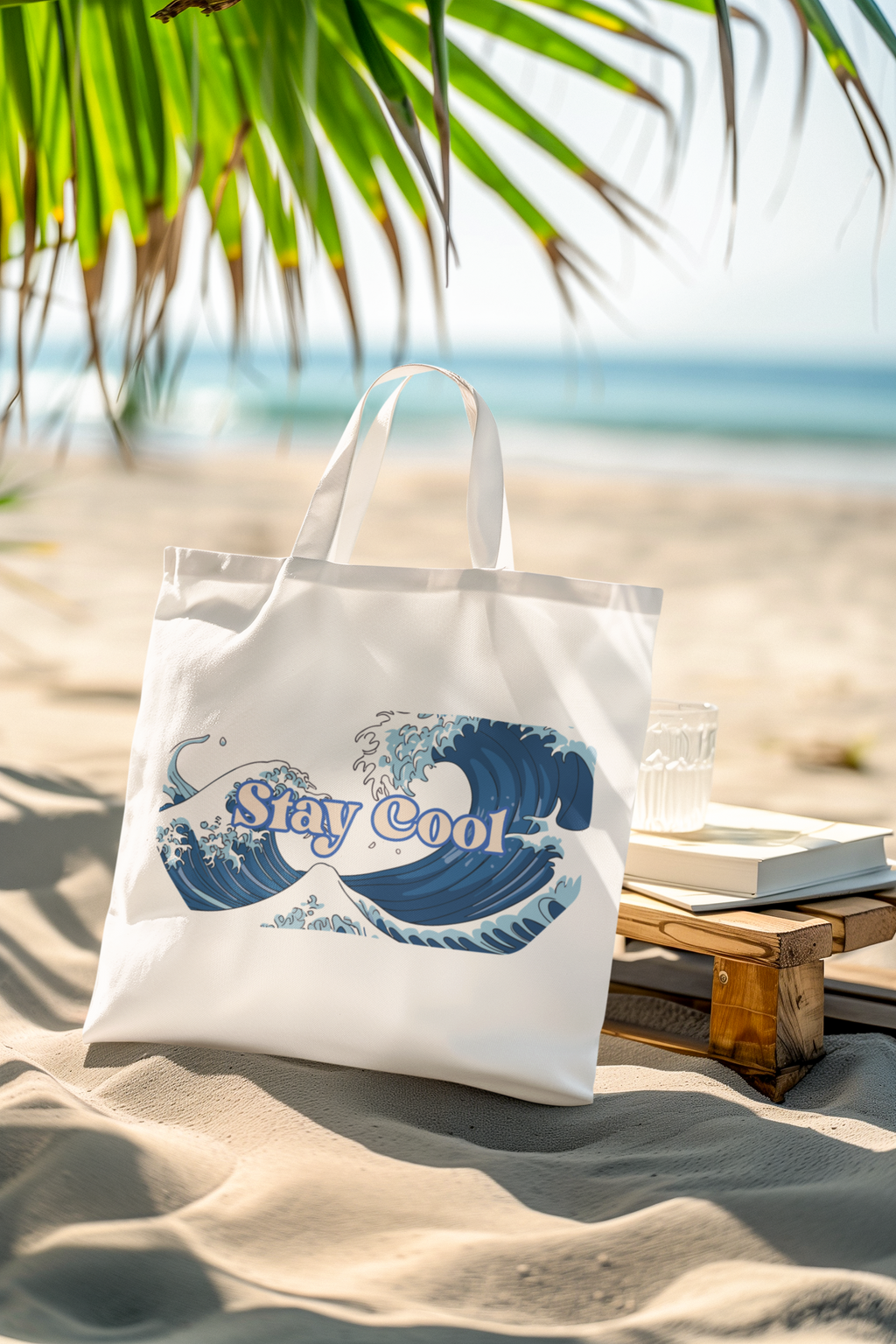 Stay Cool Wave Tote Bag – Ocean Wave Graphic Beach Shopper