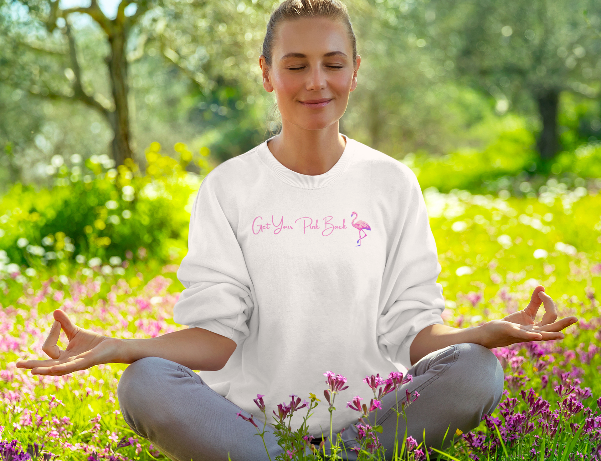 Get Your Pink Back Crewneck Sweatshirt – Hot Pink Flamingo Strength