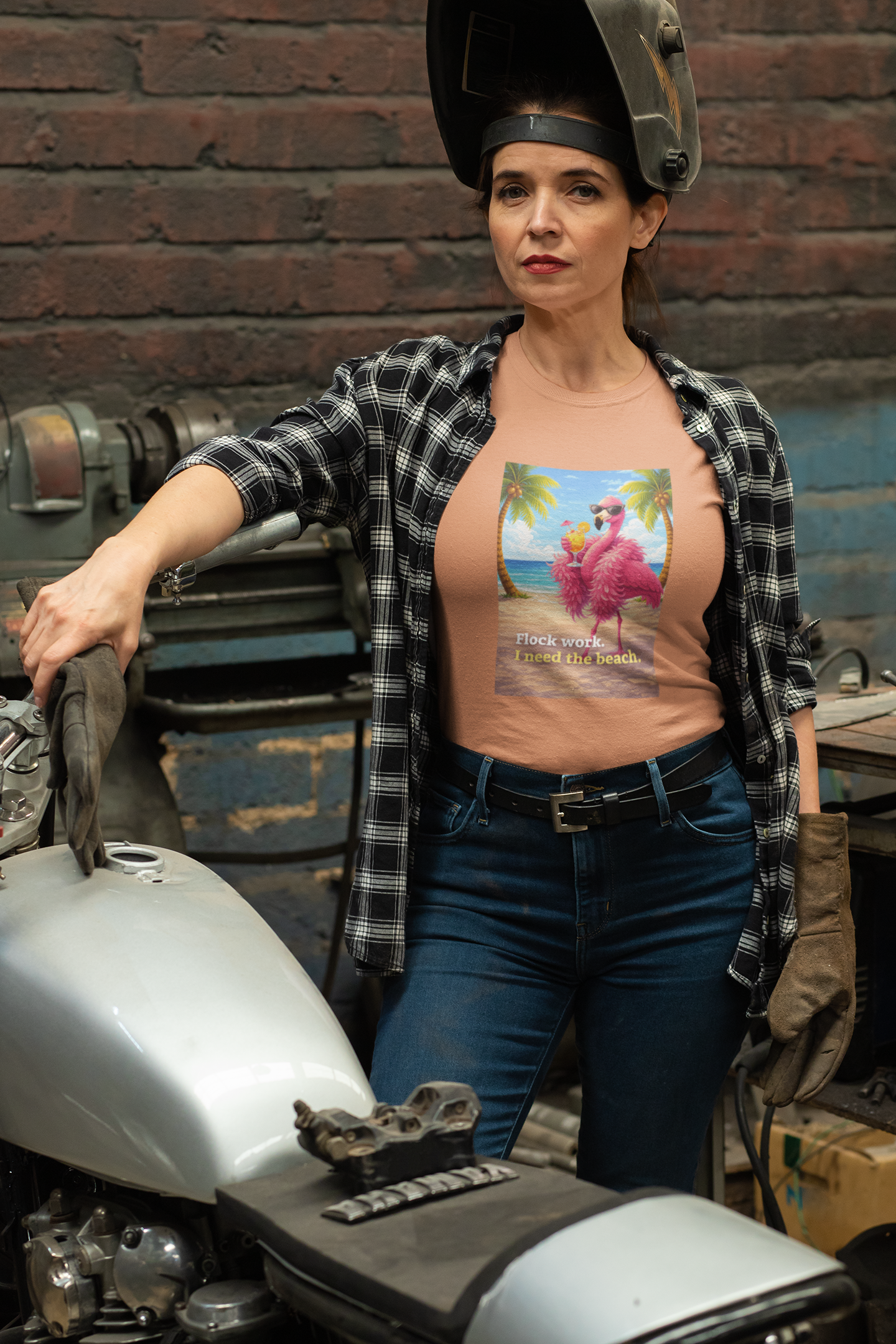 Flamingo Beach Unisex T-Shirt — "Flock Work, I Need the Beach" Graphic Tee