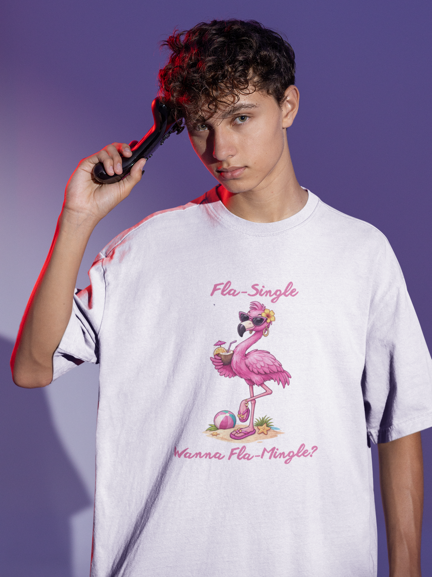 Flamingo Beach T-Shirt - Fla-Single Wanna Fla-Mingle Unisex Graphic Shirt